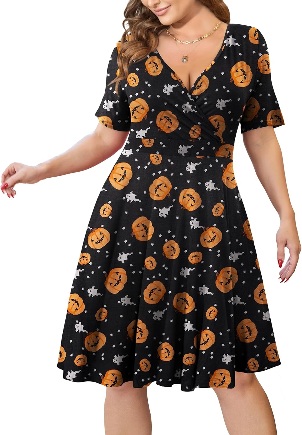 Ahlaray Womens Plus Size Dresses Short Sleeve Faux Wrap Causal Swing Dress with Pockets, L-4XL