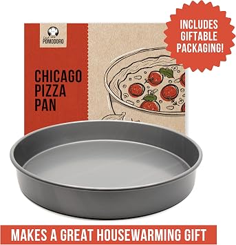 Chef Pomodoro Chicago Deep Dish Pizza Pan, 12 Inch Hard Anodized Aluminum | Pre-Seasoned Nonstick Pizza Pan for Oven, Great for Casseroles, Pies & Deep Dish Desserts, Heavy Duty Round Bakeware