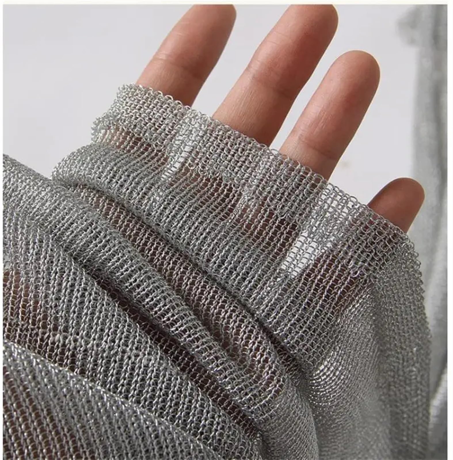 Tela de Malla Tejido de red punto con textura metal ligero for confección vestidos diseño(Silver)