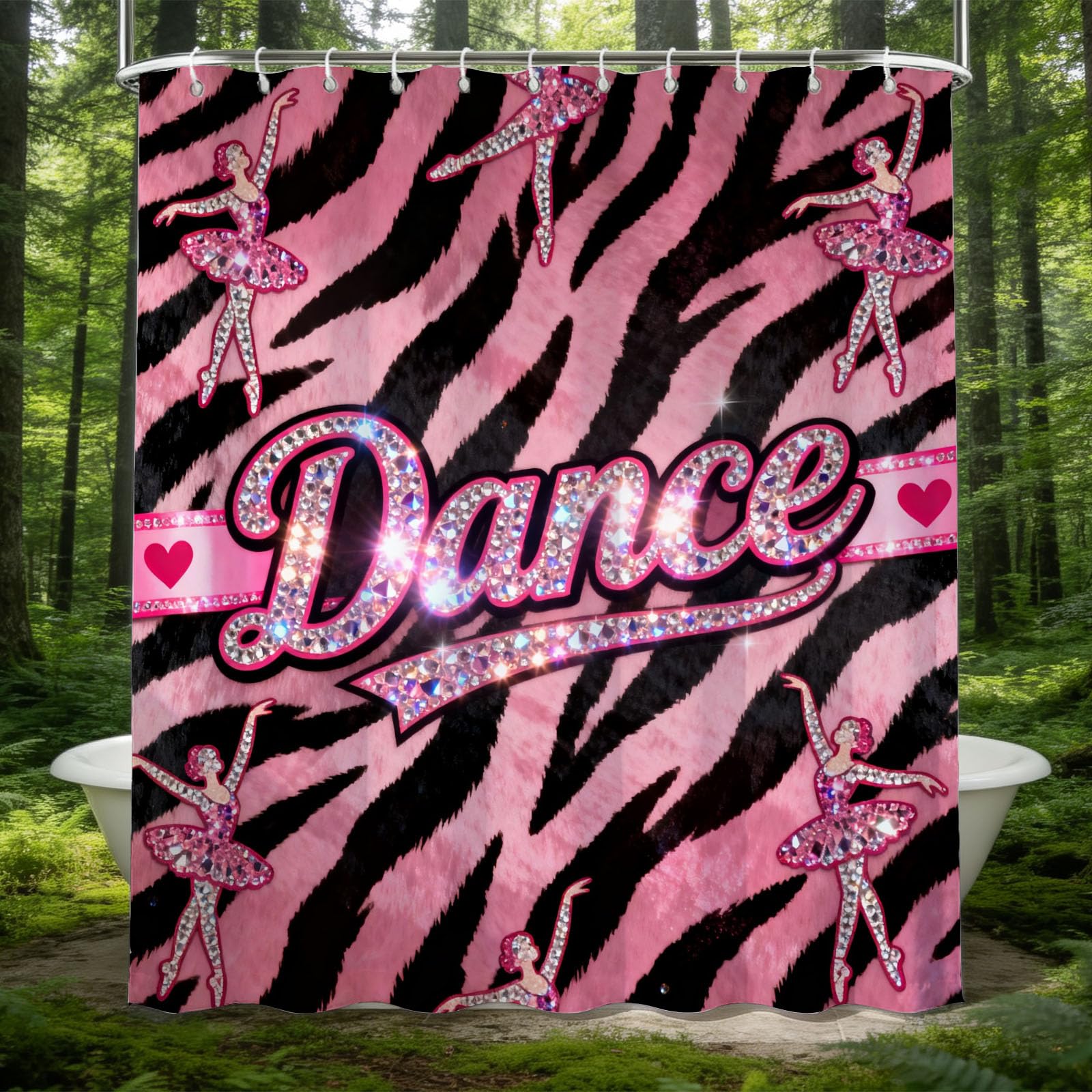 Hongduo 3D Dance Shower Curtain for Stalls Bathtubs Text Bathroom Decor Shower Curtain Set Polyester Fabric Waterproof 180x200cm/71X79 Inch with Hooks