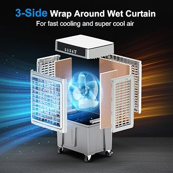 Windowless Swamp Cooler, 3 in 1 Evaporative Portable Air Conditioner with Remote, Cooling Fan Ac Unit,3 Speed, 24H Timer, 5.3 Gal Water Tank, 4 Ice Box for Garage, Patio, Bedroom Home Office Outdoor