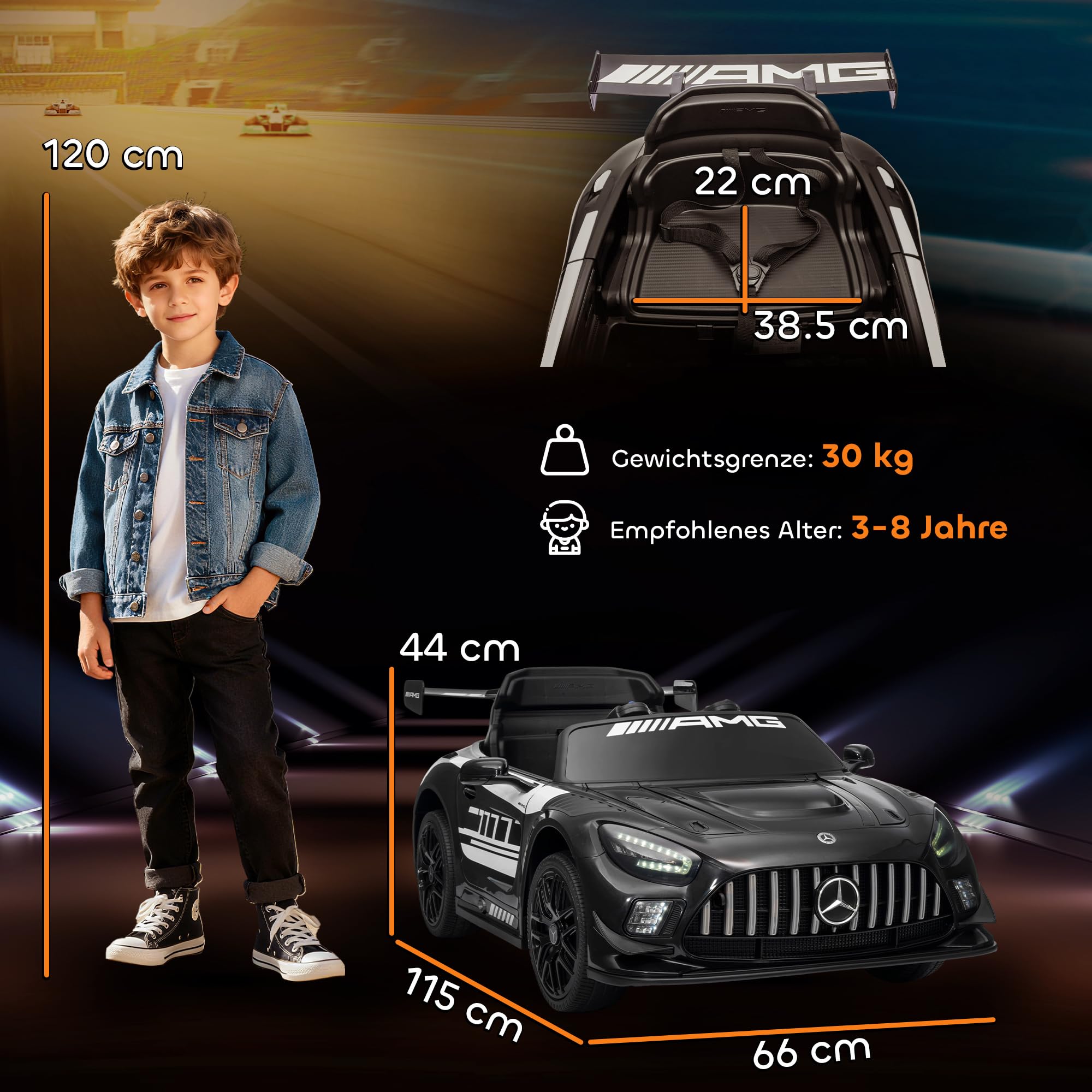 AIYAPLAY Dziecięcy Samochód Elektryczny Mercedes-AMG, 12V z Pilotem 2,4GHz, 2 Silniki, Muzyka Bezprzewodowa, Pojazd dla Dzieci z LED, Klaksonem, Miękkim Startem, Kołami Wspomagającymi, Uchwytem do