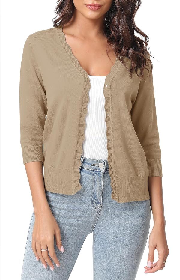 Urban CoCo Women's Lightweight V-Neck Cropped Cardigan Sweater 3/4 Sleeve Knitted Sweaters for Women 2026 (Apricot,S) by Urban CoCo - Used condition - Image 3