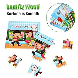 SANNIX 12 Pack Wooden Jigsaw Puzzles for Toddlers, Characters Puzzles for Kids Party Favors, Educational Puzzles Learning Travel Toy with 12 Organize Bags