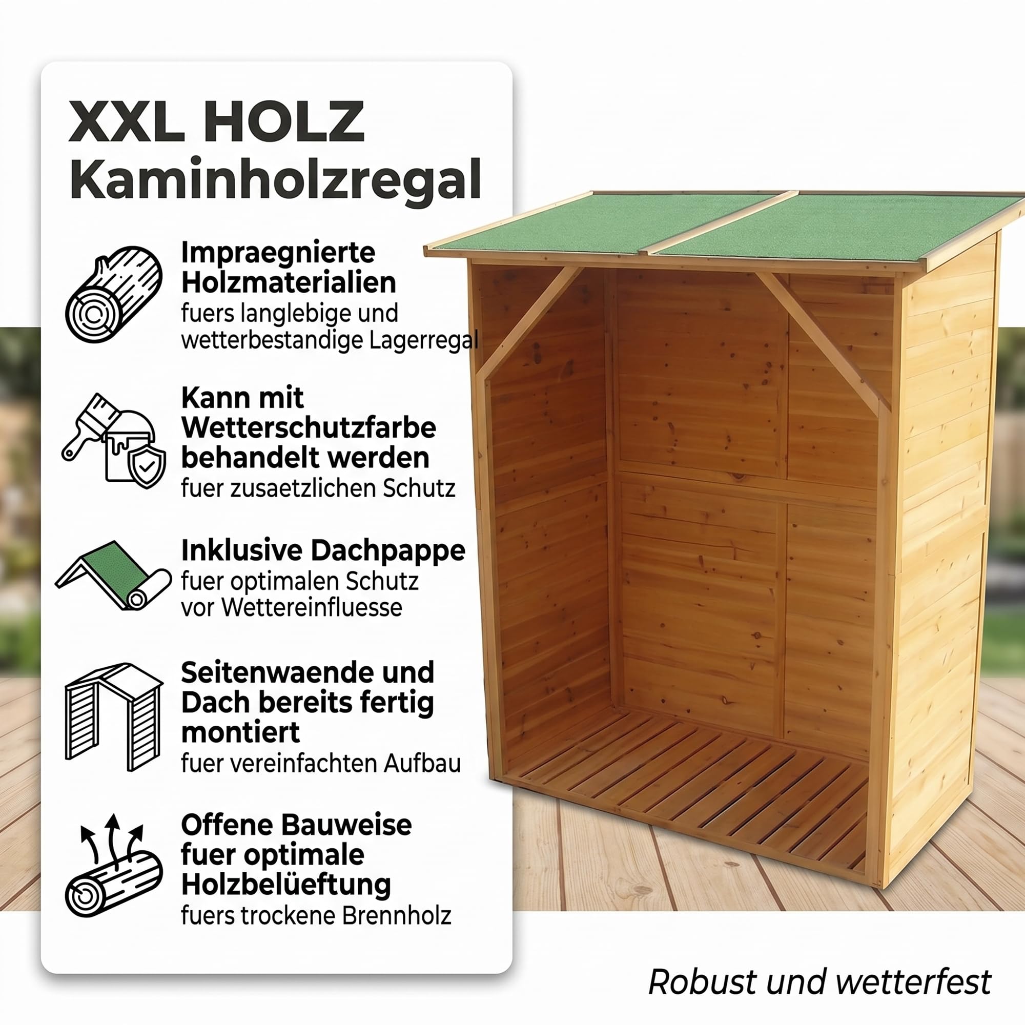 Mucola Kaminholzregal Brennholzregal mit Rückwand 160x134x75 cm Holz Braun | Stapelhilfe für Feuerholz und Scheite, schützt vor Regen, Schnee und Feuchtigkeit, großes Fassungsvermögen, stabil