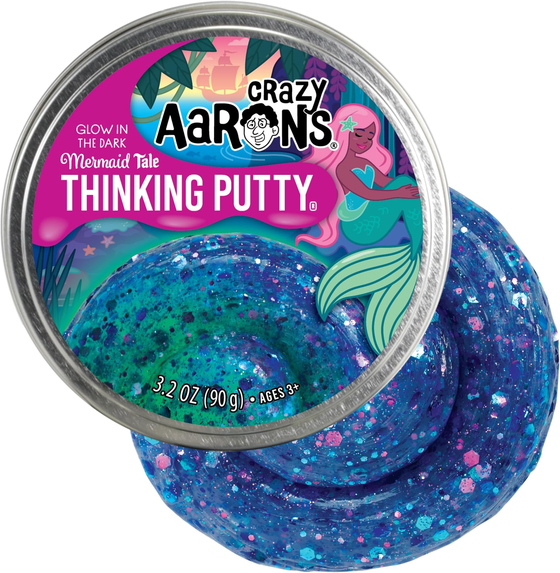 Crazy Aaron's - Mermaid Tale - Color Changing Putty - Glowbright Collection - 4" Tin Thinking Putty - Never Dries Out