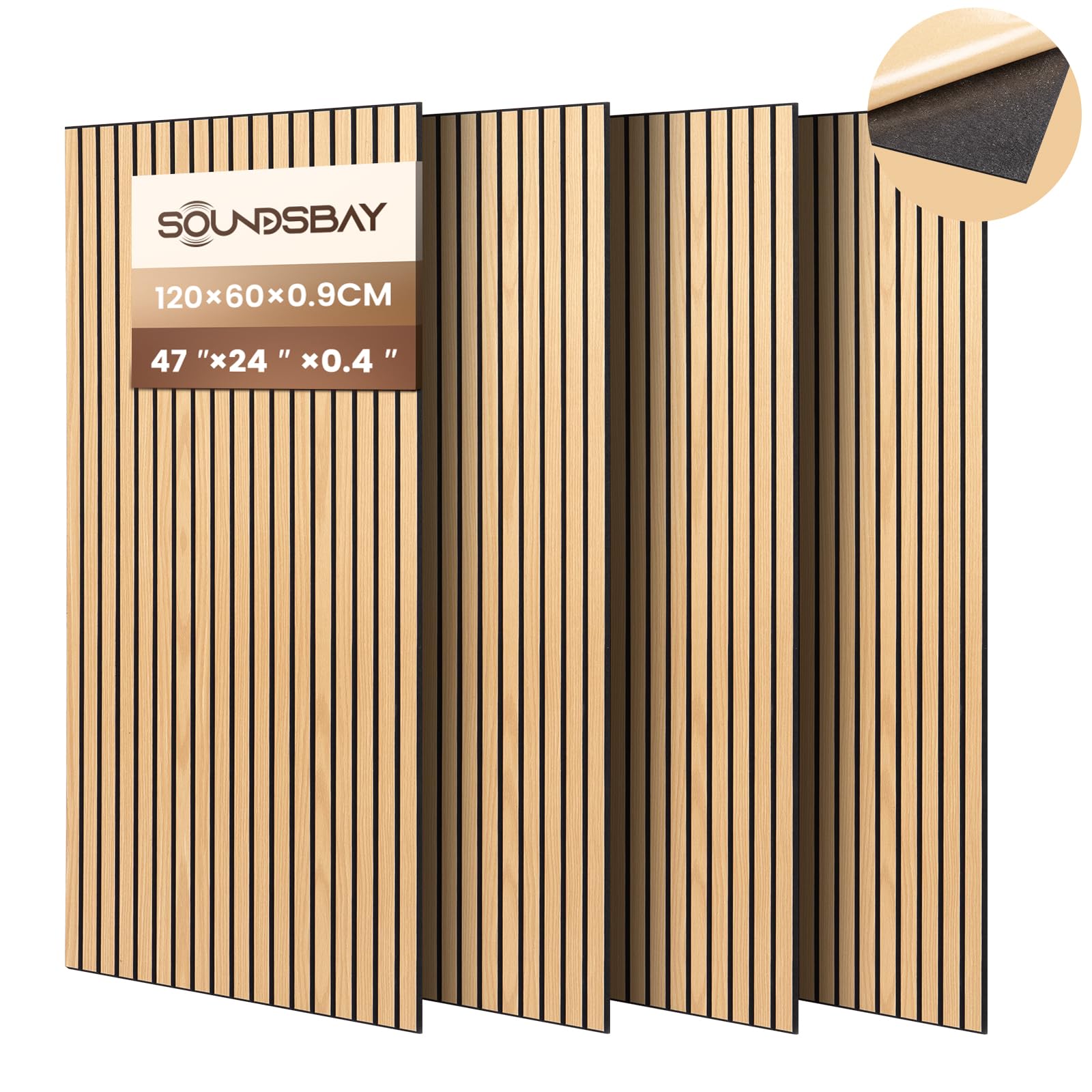 Soundsbay Akustikpaneele Selbstklebend 2.88 m²-4 Stück 120×60×0.9cm Oak | Akustikplatten Wandpaneele aus Groß Schallschutzplatten für Akustische Behandlung und Wanddekoration