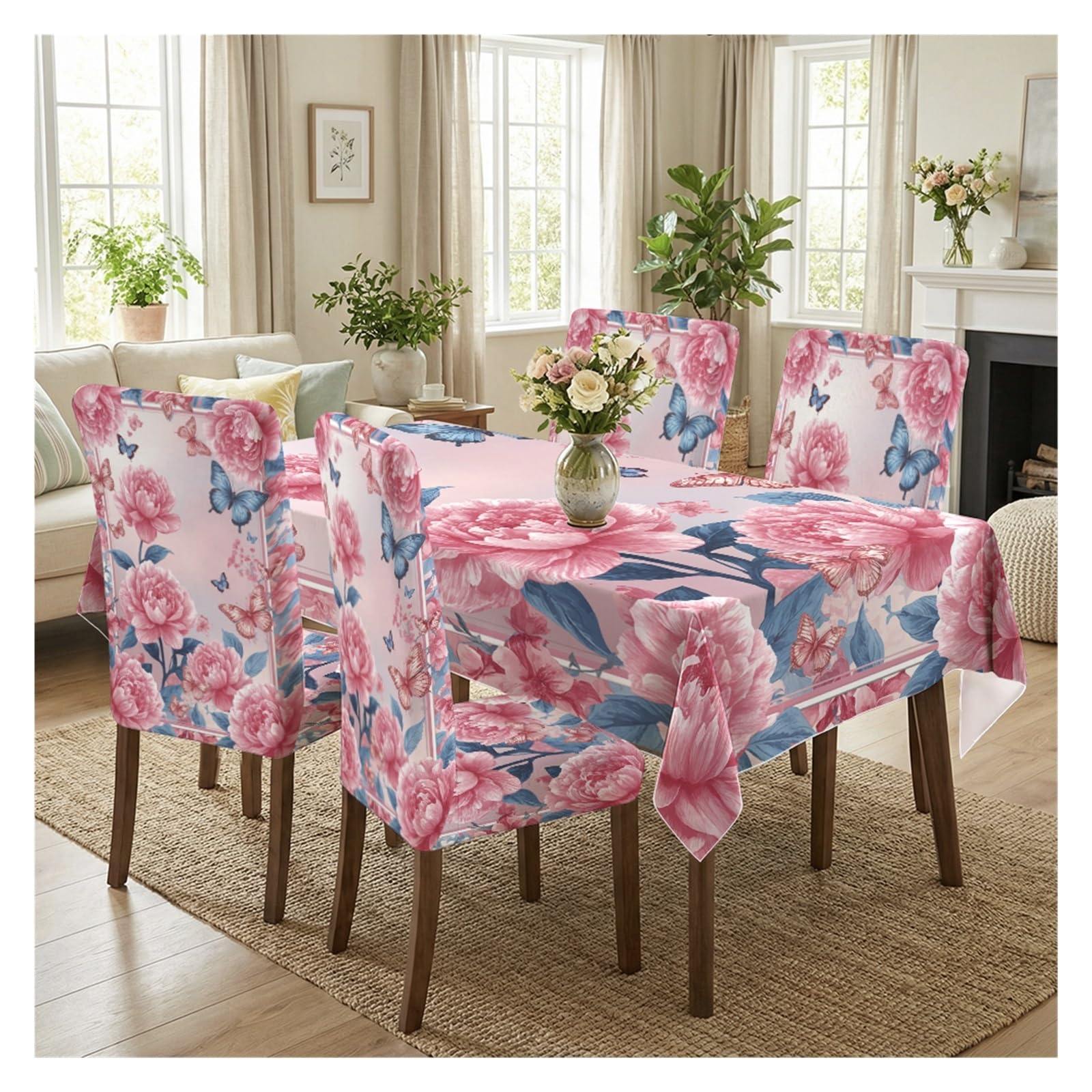 Housses extensibles de style bohème et nappe pivoine aux finitions soignées pour réception