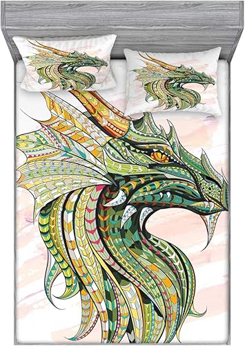 Miniatura 48 de Ambesonne Juego de sábanas bajeras y fundas de almohada de los años 90, patrón geométrico en estilo retro, formas redondas de triángulo de media