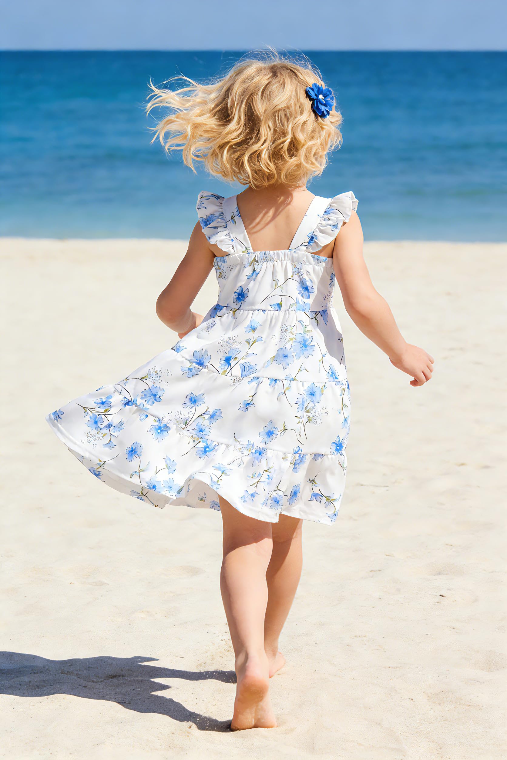 Vestido de verano para niñas pequeñas, vestido de verano con mangas con vuelo, vestido escalonado para niños, vestidos fruncidos, trajes casuales para niños, talla 2T-7T