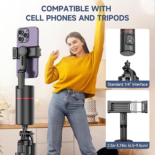 Miniatura 6 de Trípode de seguimiento facial automático, sin aplicación, soporte inteligente para teléfono con control remoto, rotación de 360, soporte para