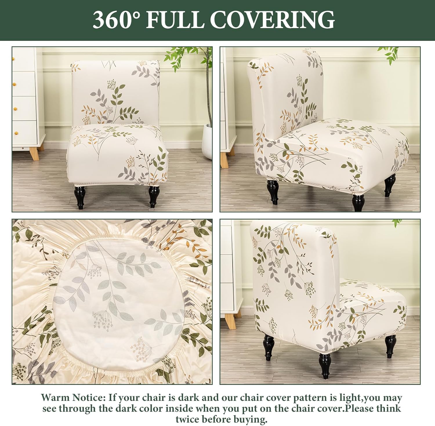 Armless Accent Chair Cover Slipcover Washable Printed Slipper Chair Slip Cover Armless Chair Furniture Protector Covers for Living Dining Bedroom(08,2PC)