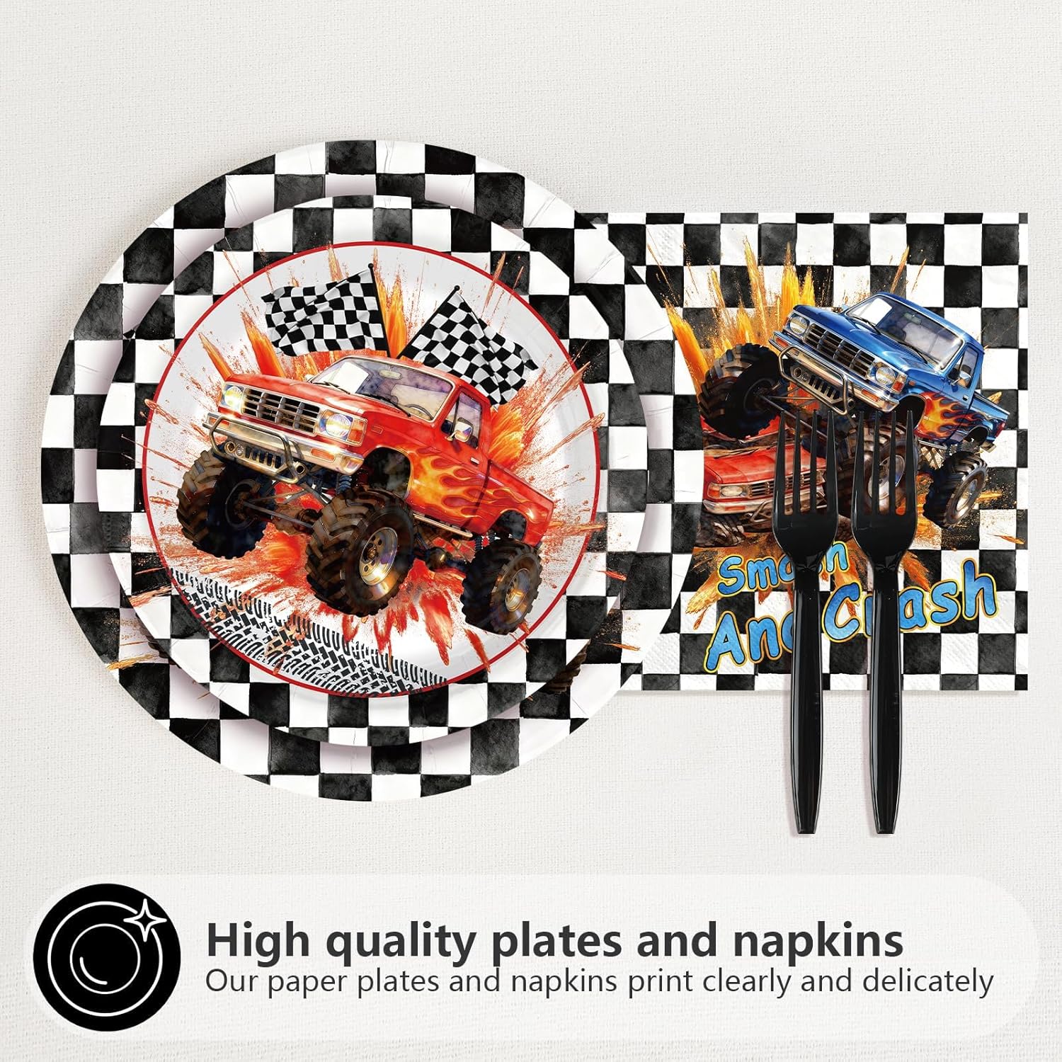 200Pcs Truck Party Decorations Red Blue Yellow Truck Theme Plates and Napkins Car Racing Theme Tableware Set for Boys Kids Birthday Baby Shower Racing Car Party Supplies Serves 50