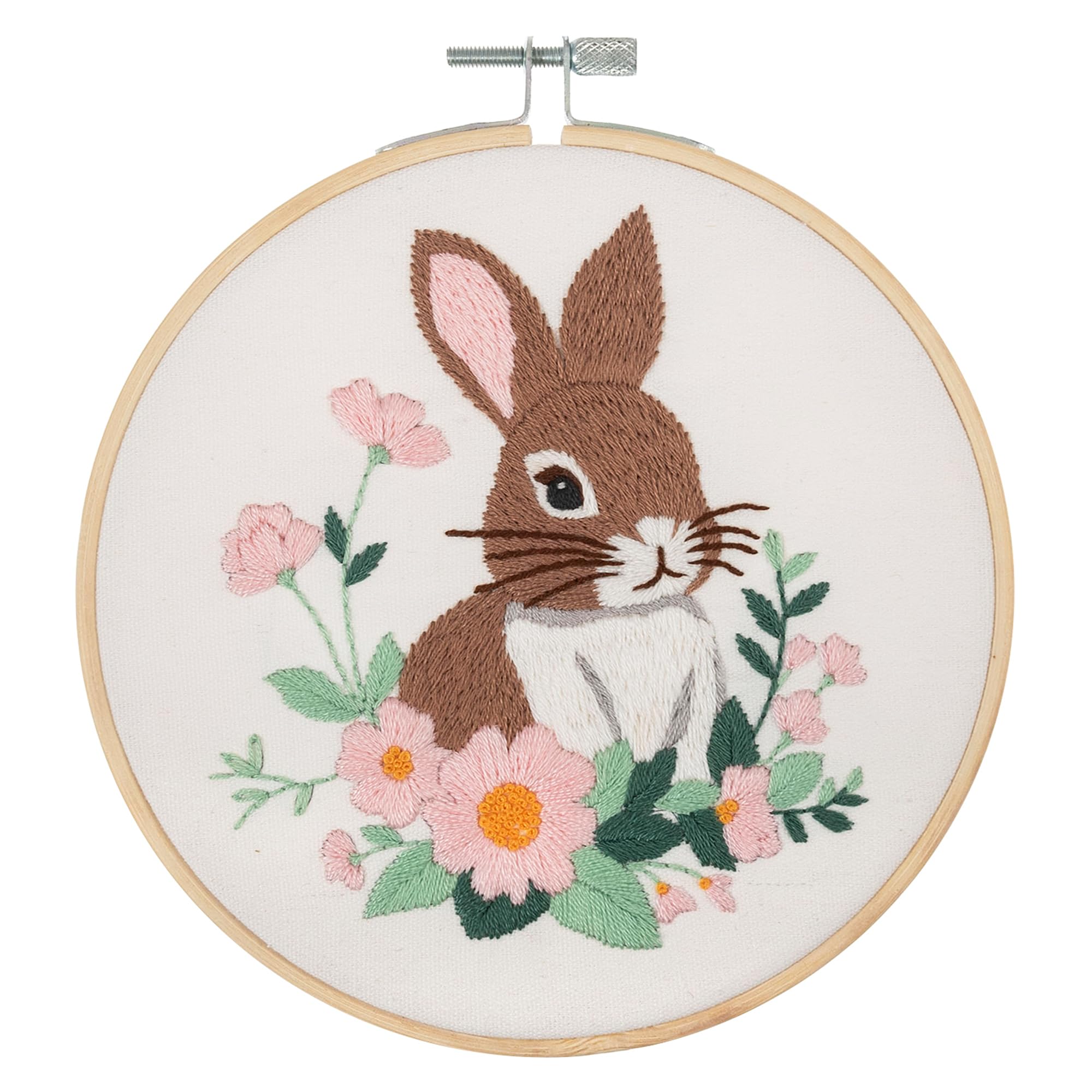 Trimits Embroidery Kit with Hoop - Rabbit Design on Pre-Printed Cotton Fabric (25 x 25cm) with Felt Backing, Thread, Needle and Instructions - Uses a Mixture of Popular Embroidery Stitches.