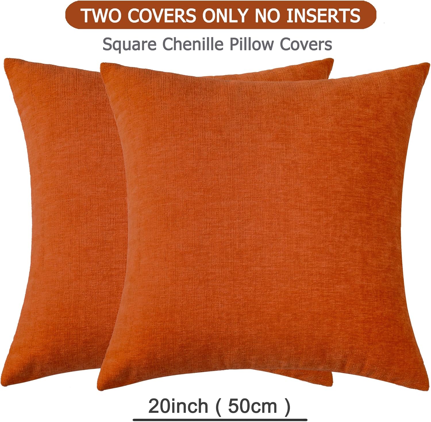 GAWAMAY Decorative Square Throw Pillow Covers 20x20 Inch Set of 2, Super Soft Chenille Pillows Farmhouse Fall Pillowcase for Living Room Bedroom Sofa Couch Cushion Cover Burnt Orange 50x50cm/20x20 - Image 2