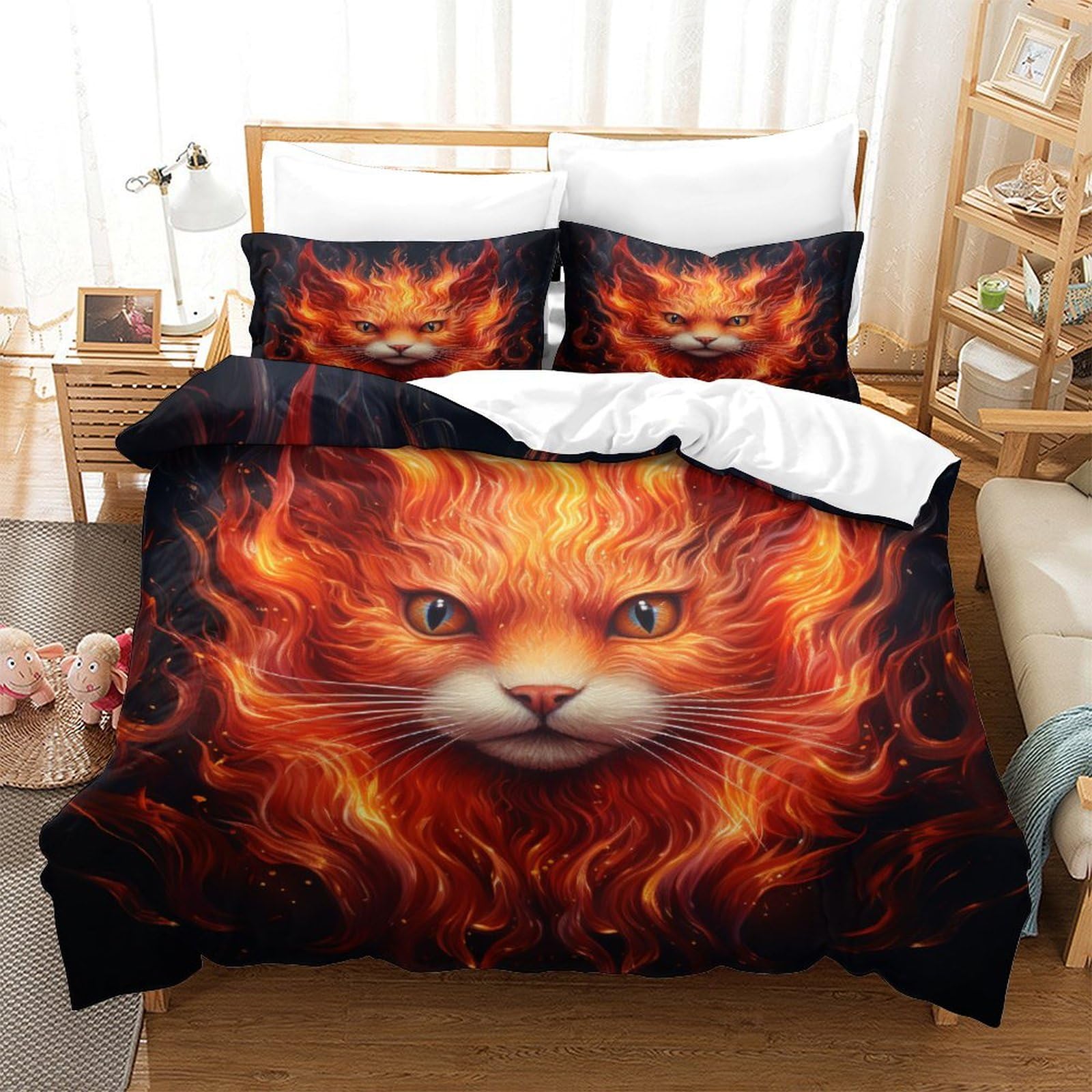 Parure de lit Super King Firefox en microfibre douce avec housse de couette