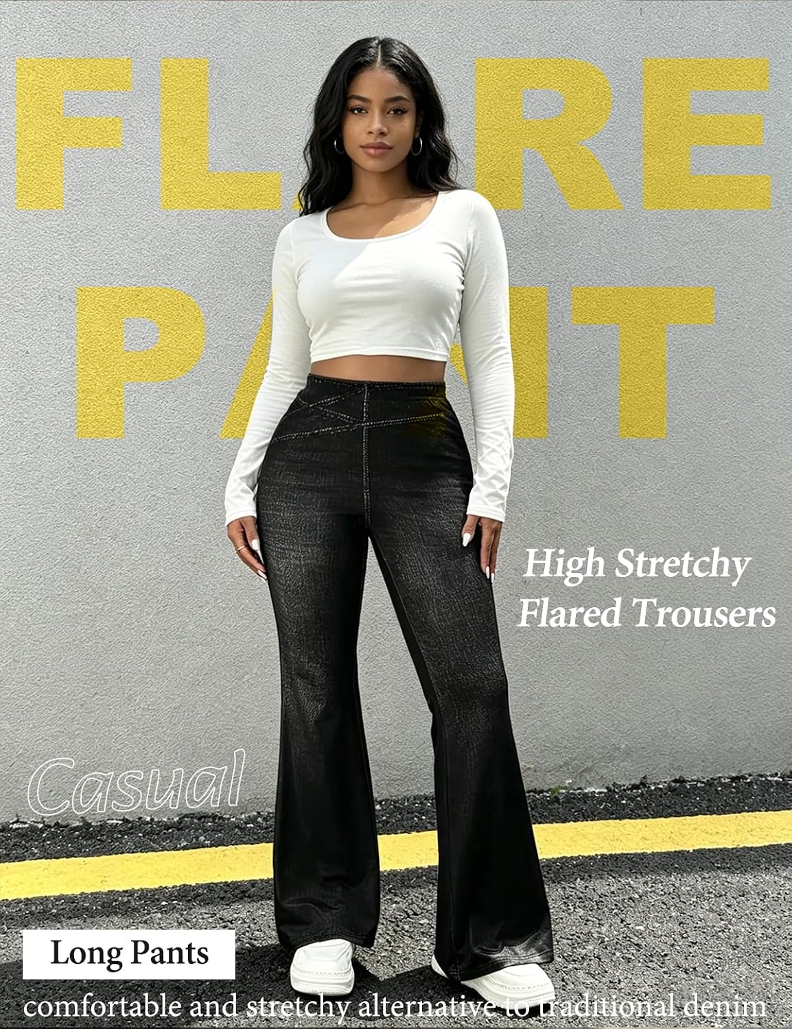 Plus Size Pants for Curvy Women,Stretchy Wide Leg Trousers with Elastic High Waist (Not Denim Pants)