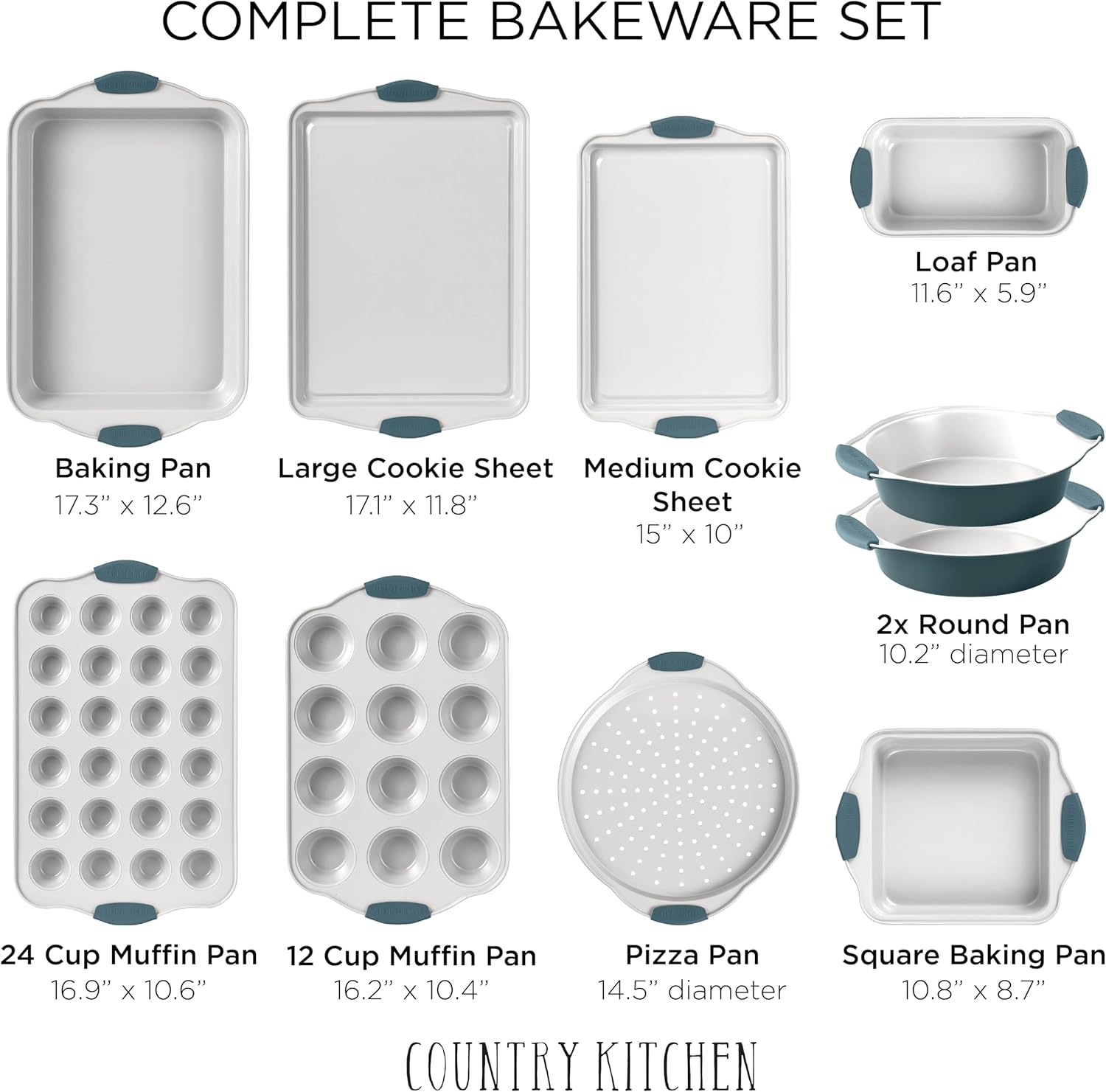 Country Kitchen Pots & Baking Pans Bundle - Removable Handle Pot Set with Glass Lids and Various Bakeware Pans Including Muffin Pans, Cookie Sheets, Crisper and Loaf Pans