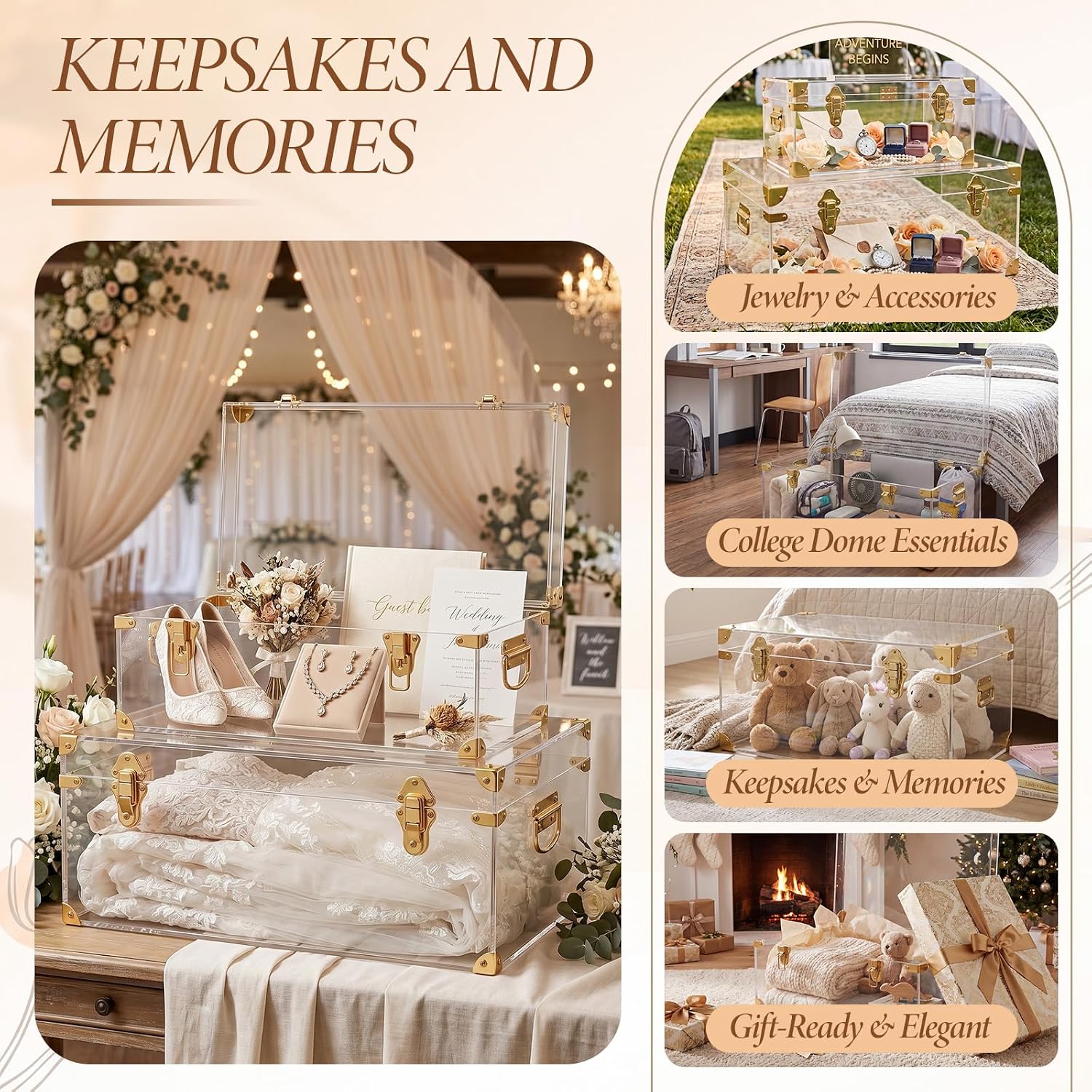 Wesiti 2 Pcs Wedding Keepsake Trunk, Acrylic Memory Box for Bride Gifts