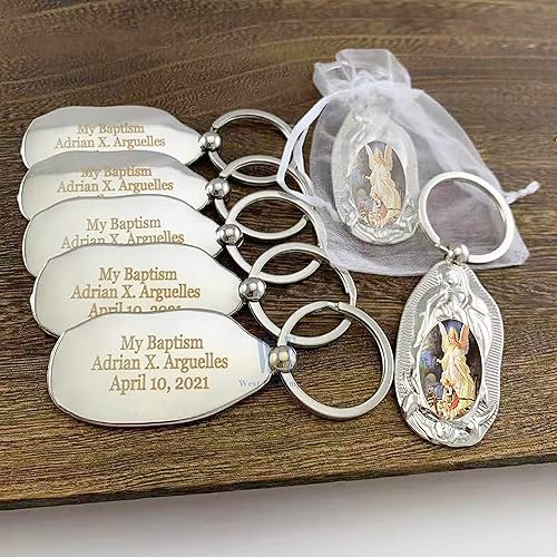 Miniatura 3 de 12 piezas personalizadas de bautismo de recuerdo de fiesta, llavero de metal de ángel de la guarda, regalo de bautizo para grabado de invitados