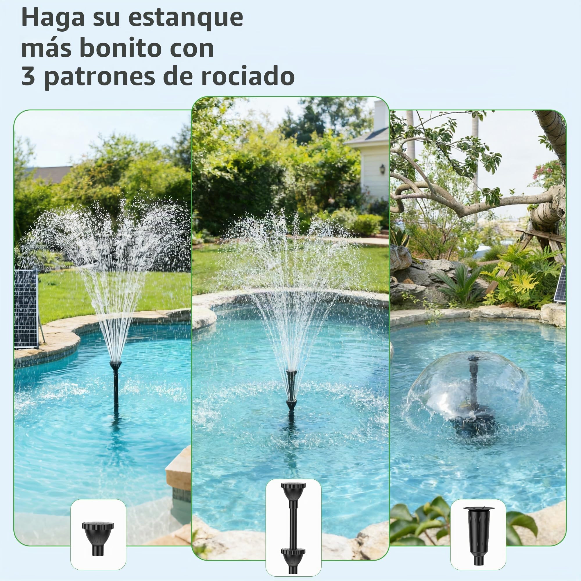 POPOSOAP Bomba solar para estanque de 120 W, 6000 l/h, para estanques de jardín, jardín acuático | Fuente solar con flujo ajustable, bomba de agua CC, paneles solares dobles, 3 boquillas de pulverización