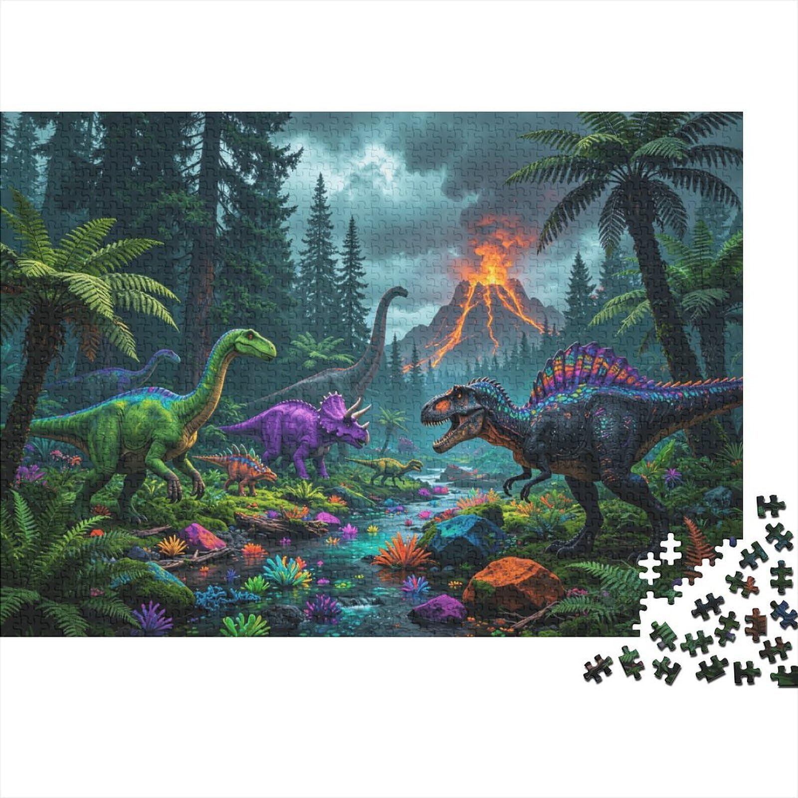 Dinosaur World Jigsaw Puzzles 1000 Piece Recycled Paper Jurassic Period Puzzle for Boy & Girl Ages 6 Years Up Educational Game Challenge Fun Family Game 70x50cm/1000pcs