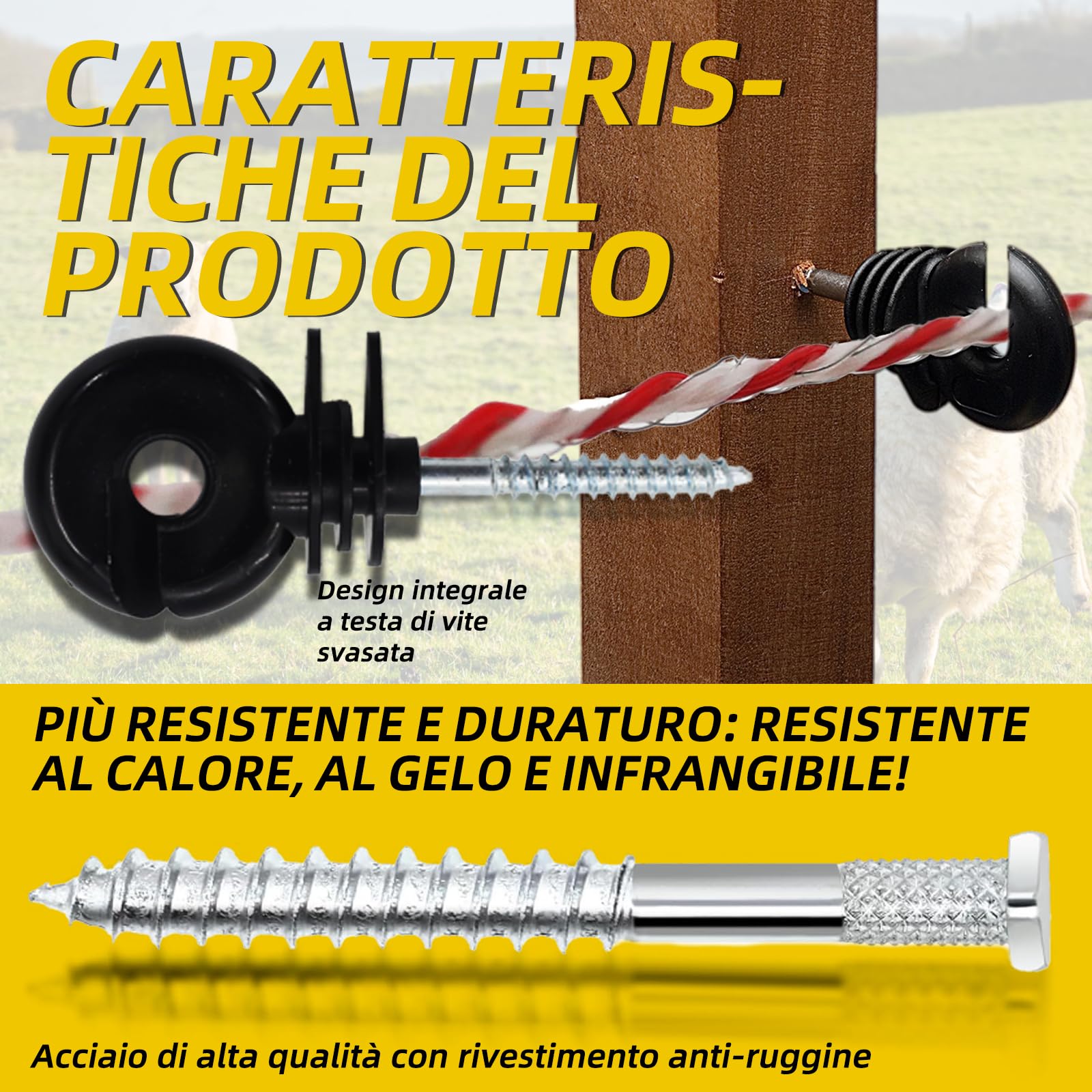 Kit conduttivo di rete per recinzione, versione migliorata, filo di acciaio a 6 fili, filo di recinzione elettrica, con 50 isolatori e strumento di installazione con 1 chiave isolante, adatto