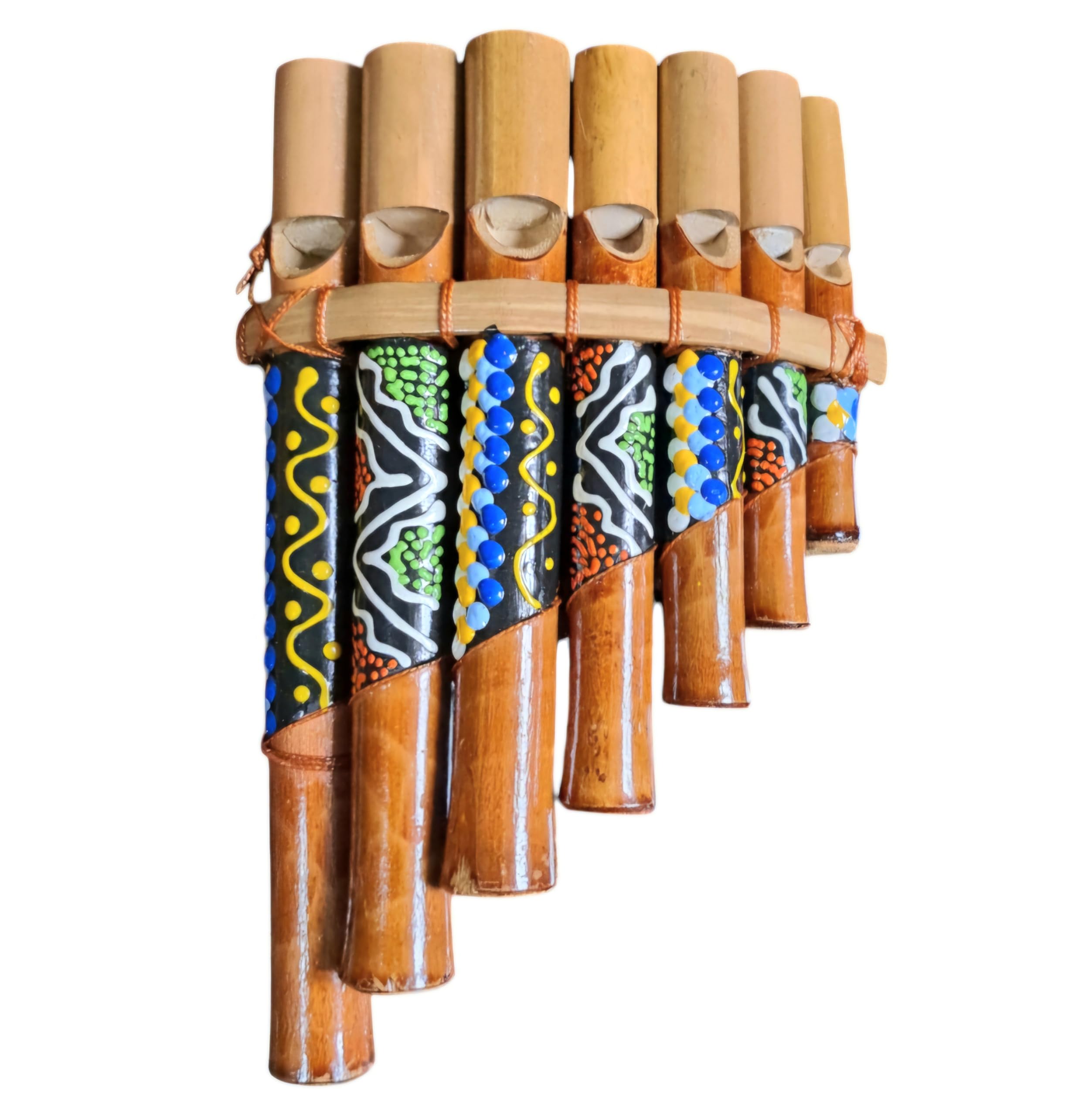 Flûte de pan en bambou Instrument de musique bois Artisanale 7 tubes peinte