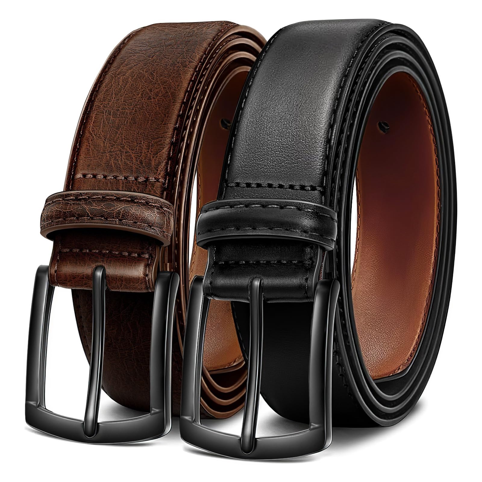 Mens Belt 2Pack Genuine Leather Belt for Men Dress Casual Golf Jeans Pants 1 3 8