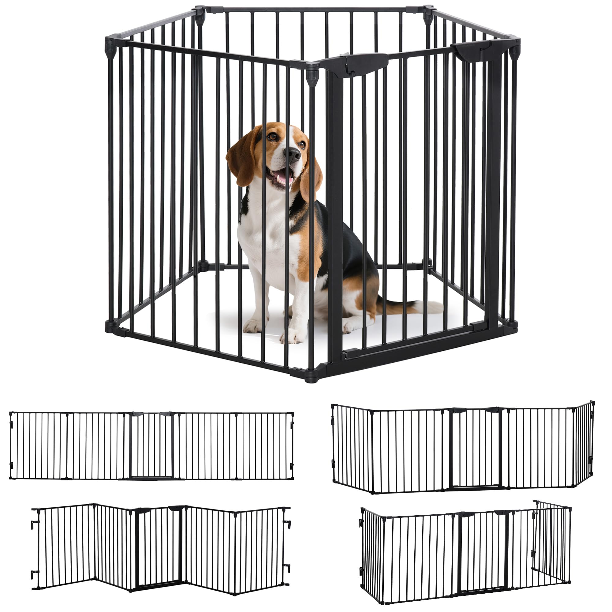 PawHut Folding Dog Gate 300 x 74.5 cm 5 Panel Pet Fence with Automatic Closing Safety Gate for Stairs Hallway Black