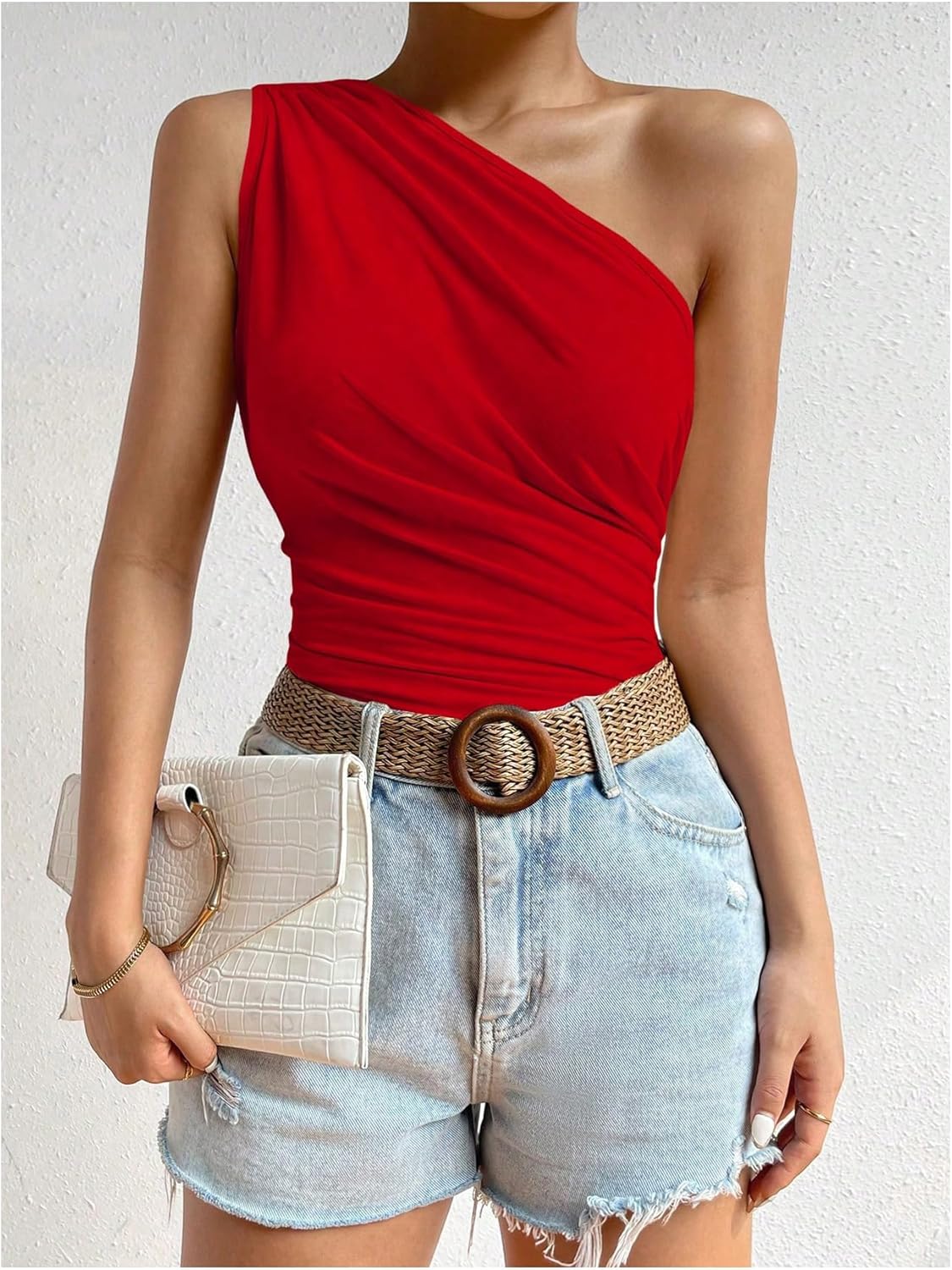 Verdusa Women's Ruched One Shoulder Tops Sleeveless Fitted Going Out Tops - Image 4