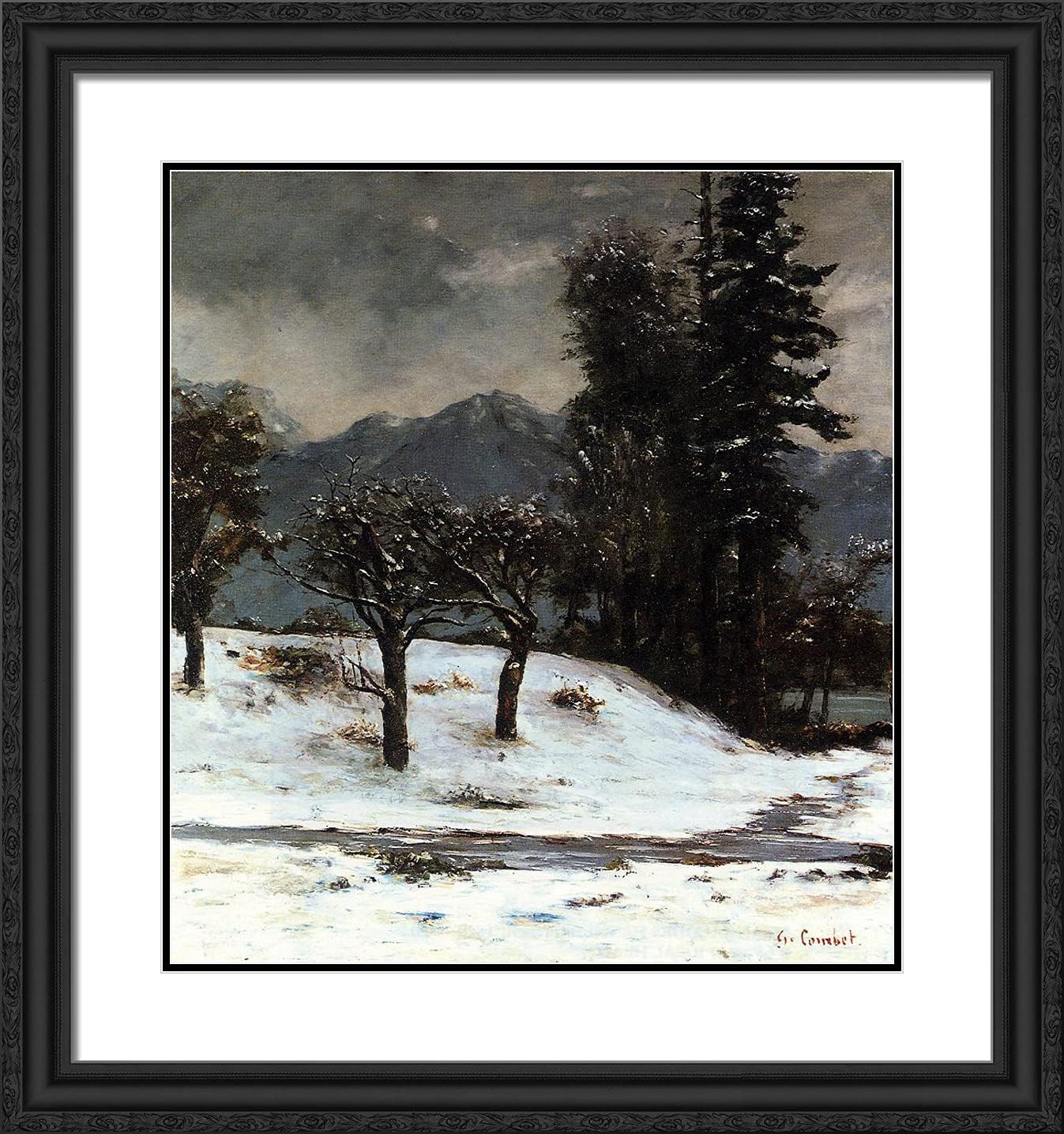 ArtDirect Courbet, Gustave 20x21 Gold Ornate Framed Art Print with Double Matting Titled: Snow