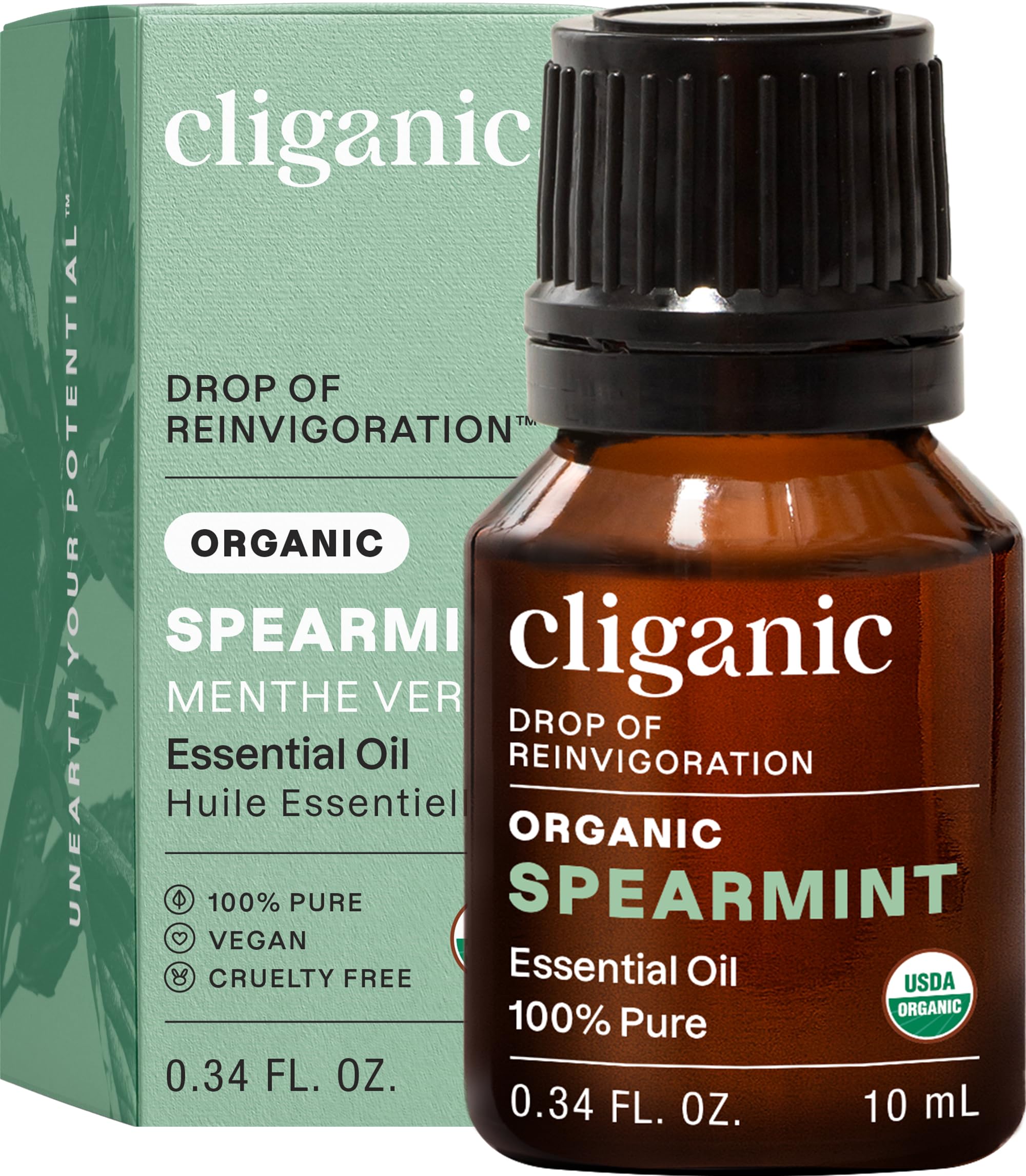 USDA Organic Spearmint Essential Oil, 100% Pure Natural Undiluted, for Aromatherapy (10ml) | Non-GMO Verified (Packaging May Vary)