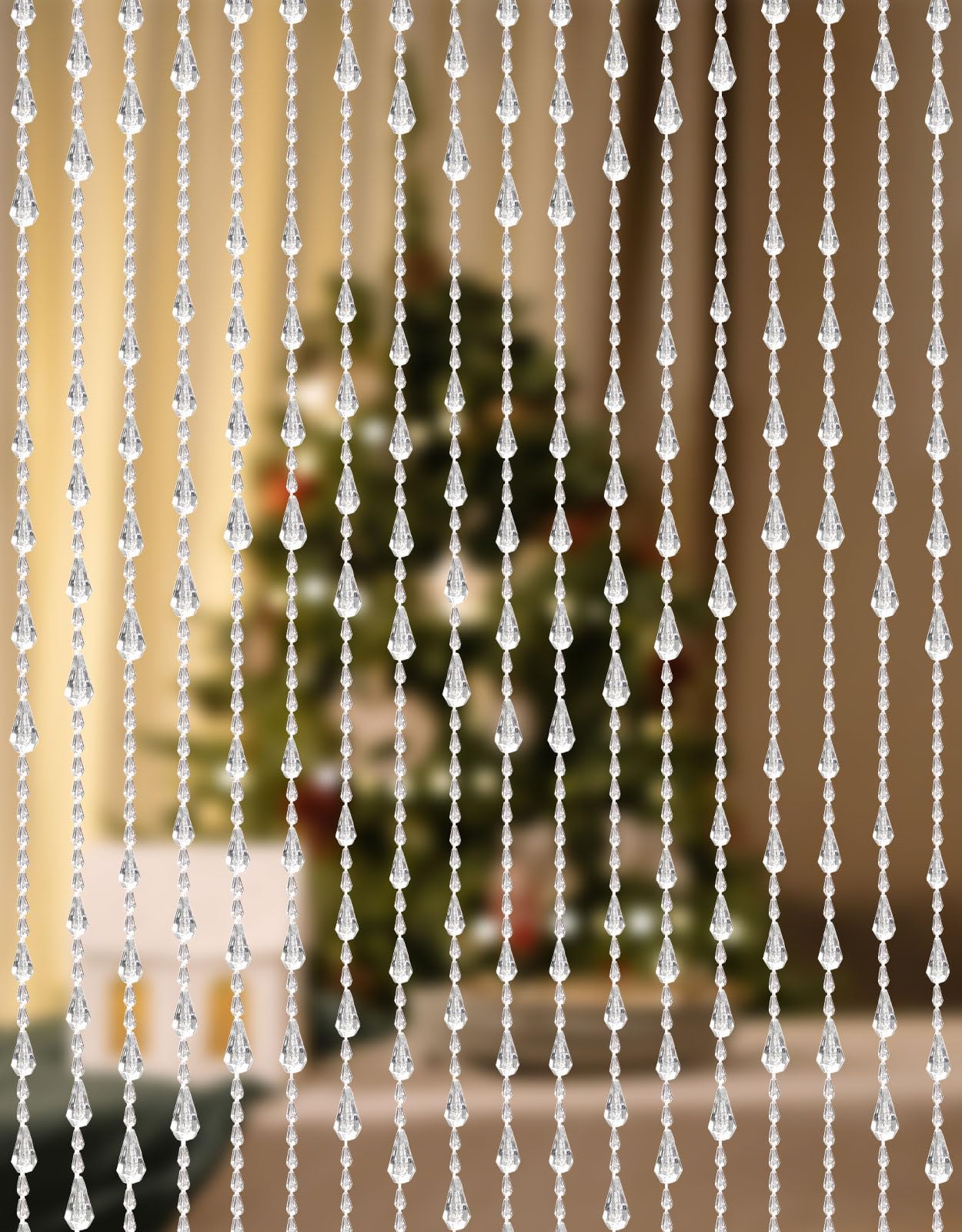 Crystal Beaded Curtain 35.5 x 79 Inches 45 Strands Acrylic Hanging Door Beads String Curtain Room Divider for Doorway Window Living Room Bedroom Decor, Wave Pattern - White