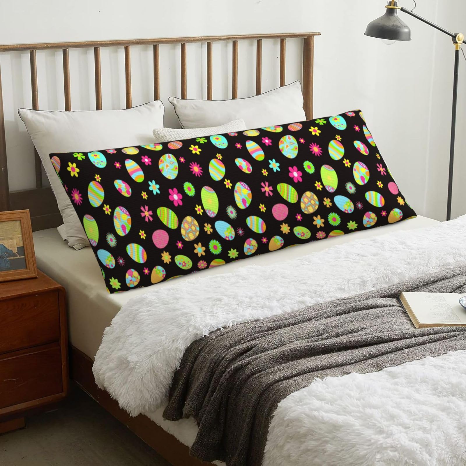 Happy Easter Colorful Easter Eggs, Body Pillow Cover with Zipper,Long Body Pillowcase 20 x 60 in