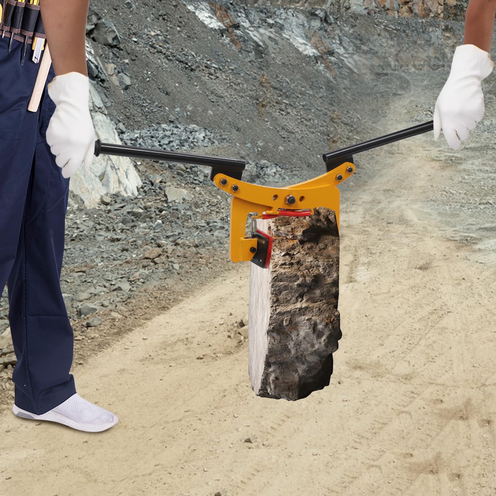 Handgriff Doppelhebe Bordsteinzange, Versetzzange für Steine 350kg, Steinzange mit verstellbarer Öffnung 4–18cm, PU-rutschfesten Polstern, für Marmor Beton Granit