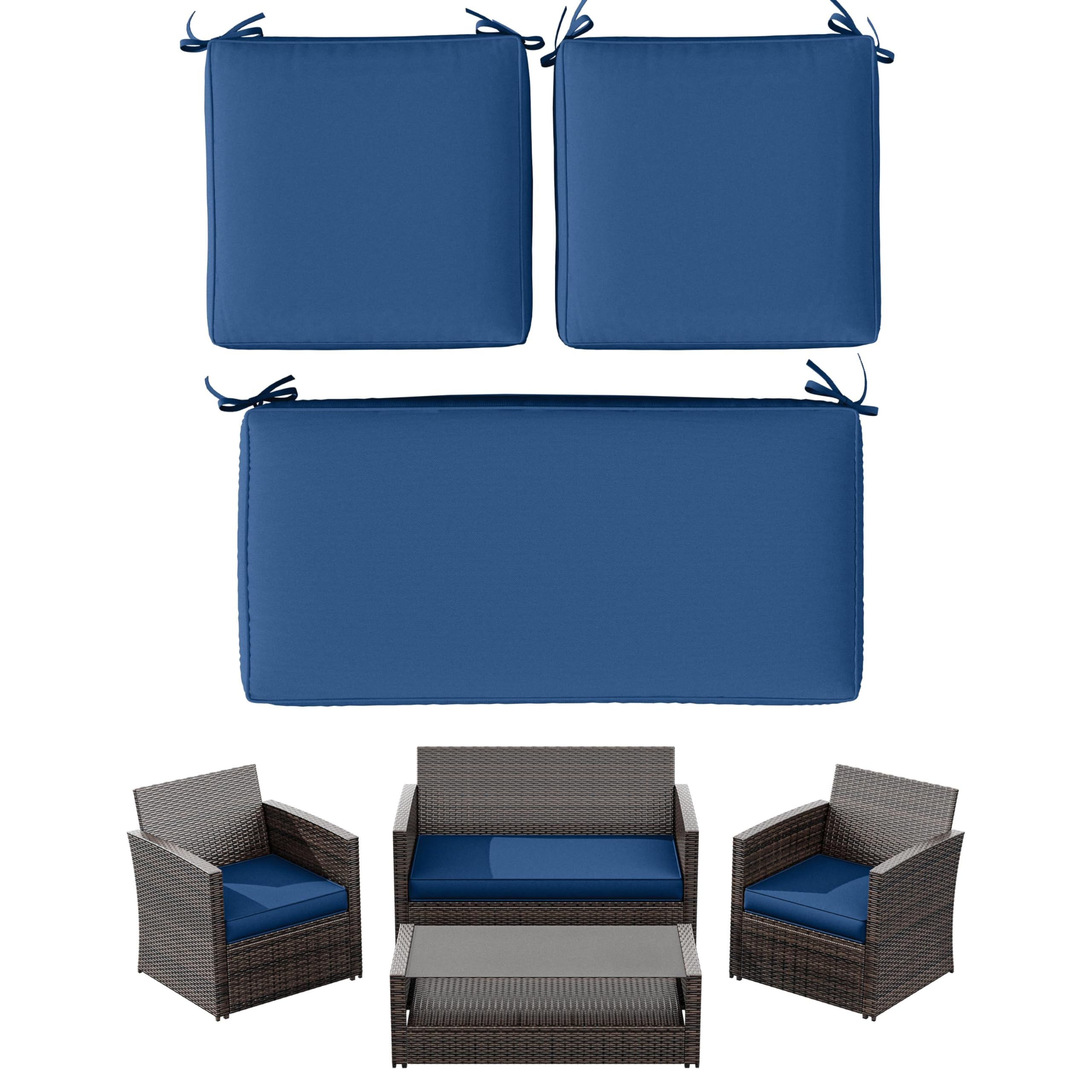 Snubbull 3 Pack Outdoor Furniture Cushions,High-Elastic Replacement Sponge Fits for 4-Seater Wicker Rattan Patio Furniture Cushions Sofa Loveseat