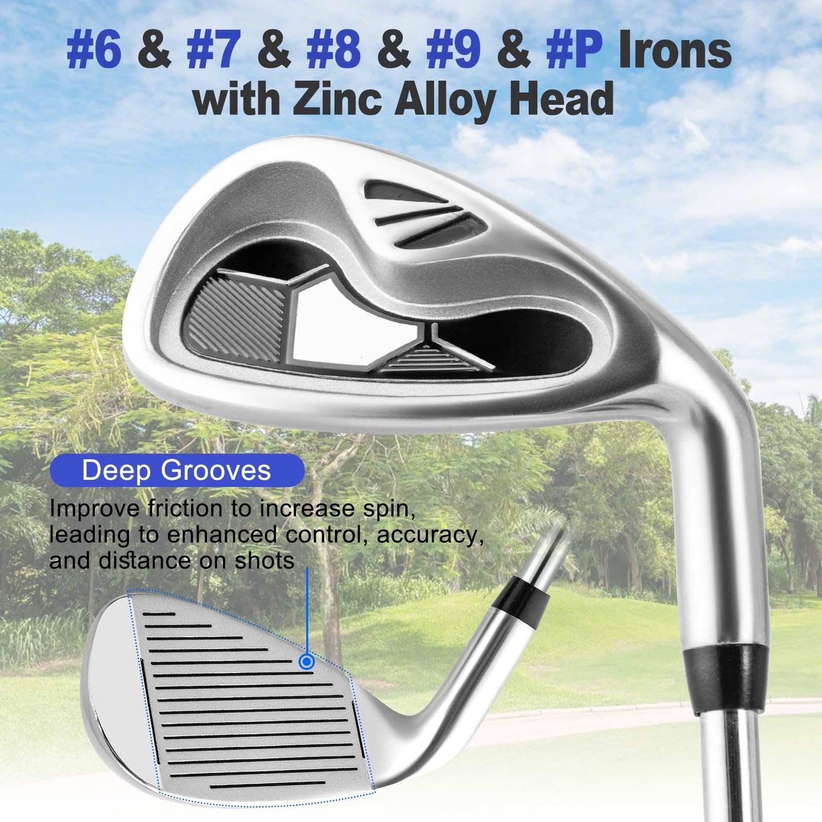 LIFEZEAL Komplettes Golfset für Herren, Golfset tragbar rechts, Stativtasche mit 7 Fächern, Putter, 3 Holz: Driver #1, Fairway #3, Hybrid #4, 5 Nadeln: #6, #7, #8, #9, Pitching Wedge