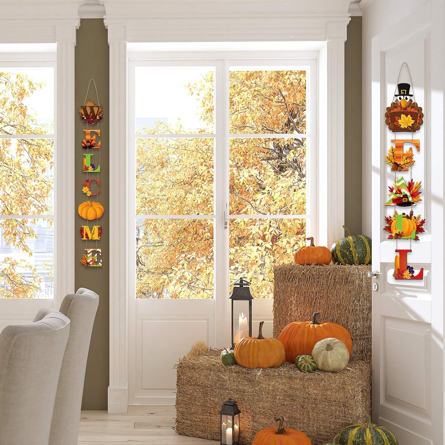 Sumind 2 Pcs Thanksgiving Welcome Hanging Door Signs, Autumn Harvest Decor image 5