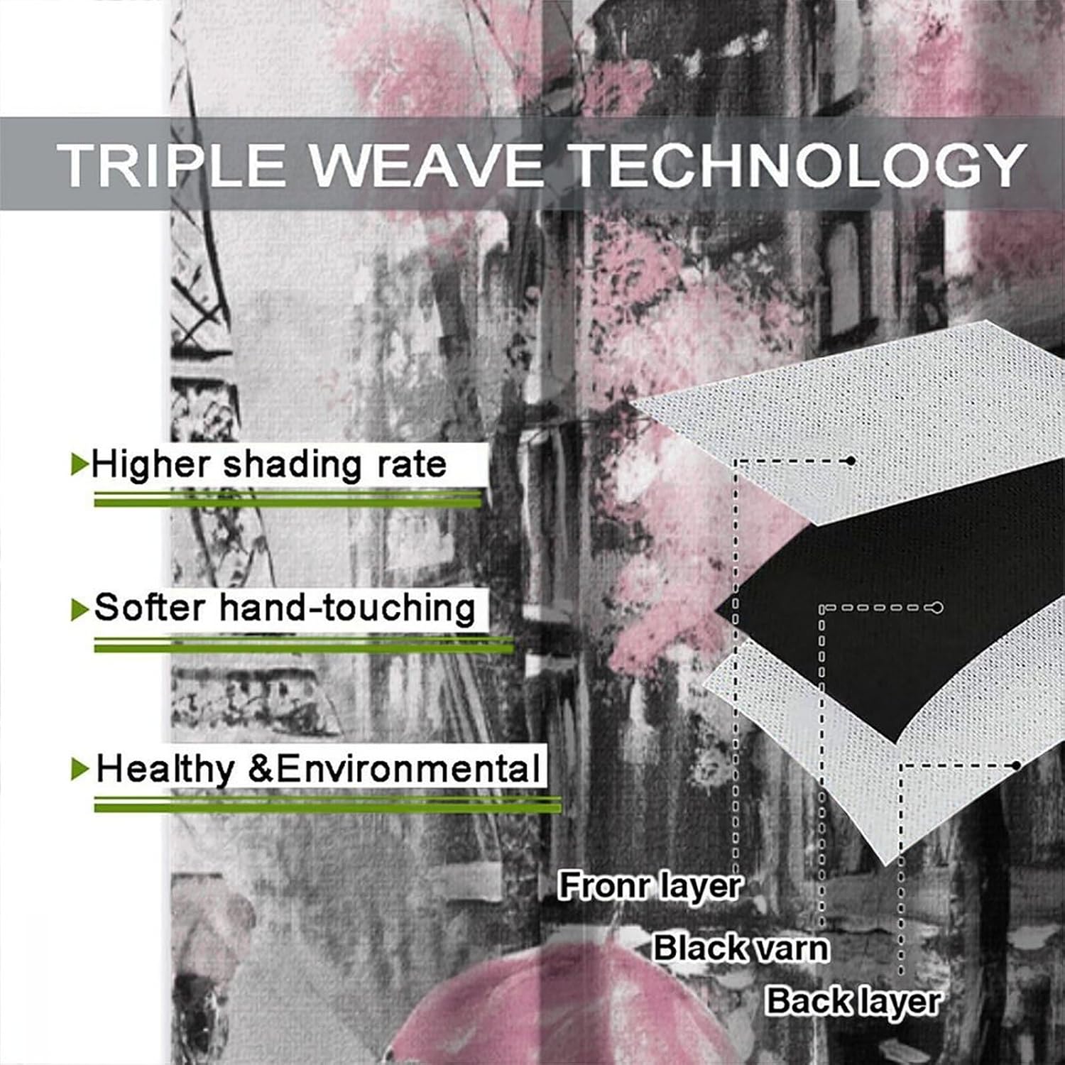 Eiffel Tower Blackout Curtain,Oil Painting Style Pink Paris Tower Couple Pattern Window Treatments 2 Panels Drapes for Bedroom Living Room Kitchen Decor 42x63in