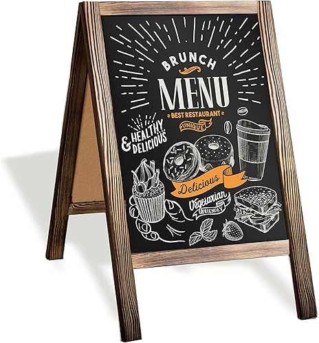 Miniatura 8 de Ilyapa Letrero de madera con marco en A con borrador y tiza, pizarra magnética de 21 x 30 pulgadas para acera, resistente e independiente, para
