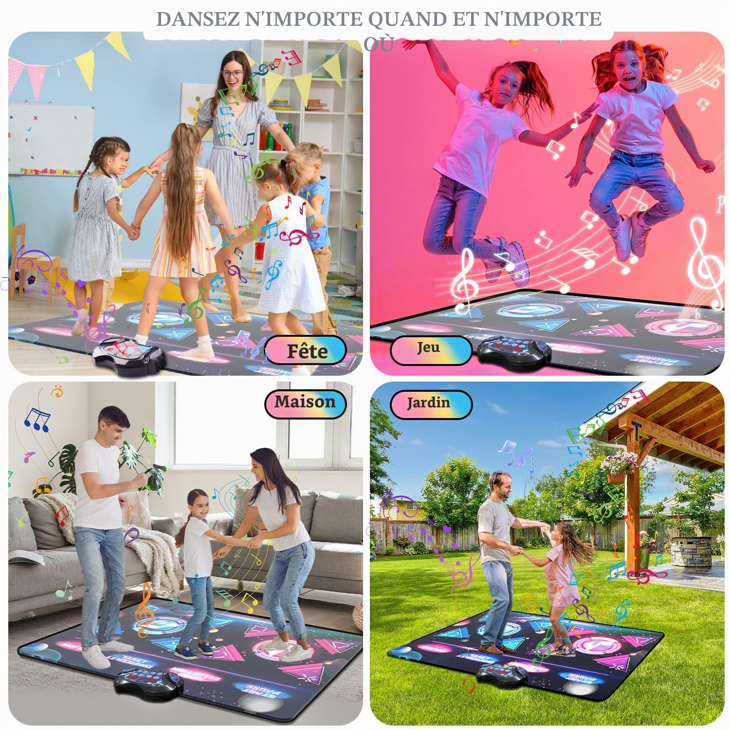 Vatos Double Tapis de Danse pour Filles - 8 Touches, 2 Modes de Compétition, 12 Jeux, 3 Niveaux de Difficulté, Âge 3-12 Ans