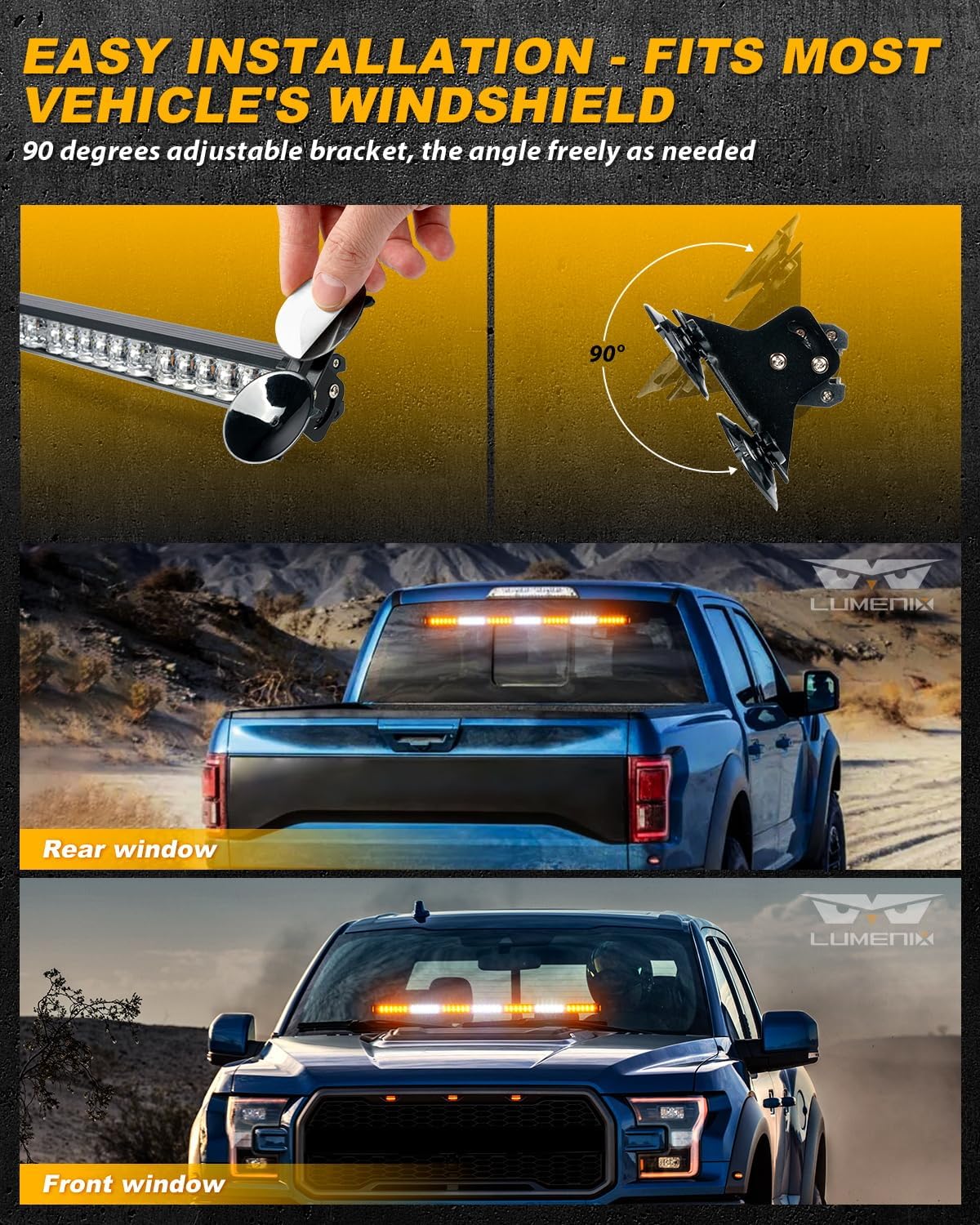 LUMENIX 31 Inch LED Traffic Advisor Strobe Lights Bar for Trucks Vehicles Windshield Window Flashing Warning Directional Emergency Lightbar w/Controller Construction Safety Light - White Amber