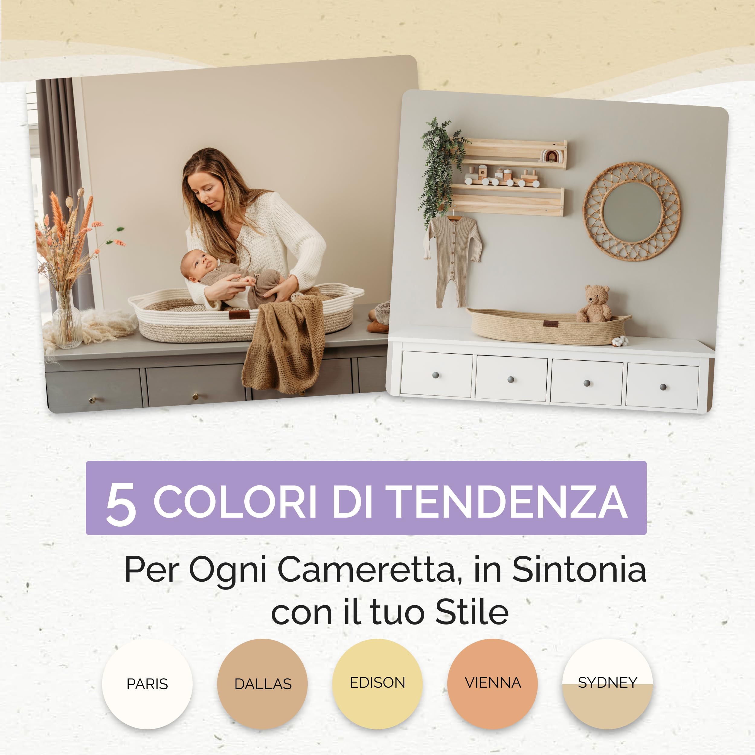 Yunioo Cestino Porta Pannolini, Organizer Fasciatoio per Neonati, Cesto Prodotti Neonato con Maniglie Robuste, Scomparti Staccabili, Regalo Nascita Bimba o Bimbo