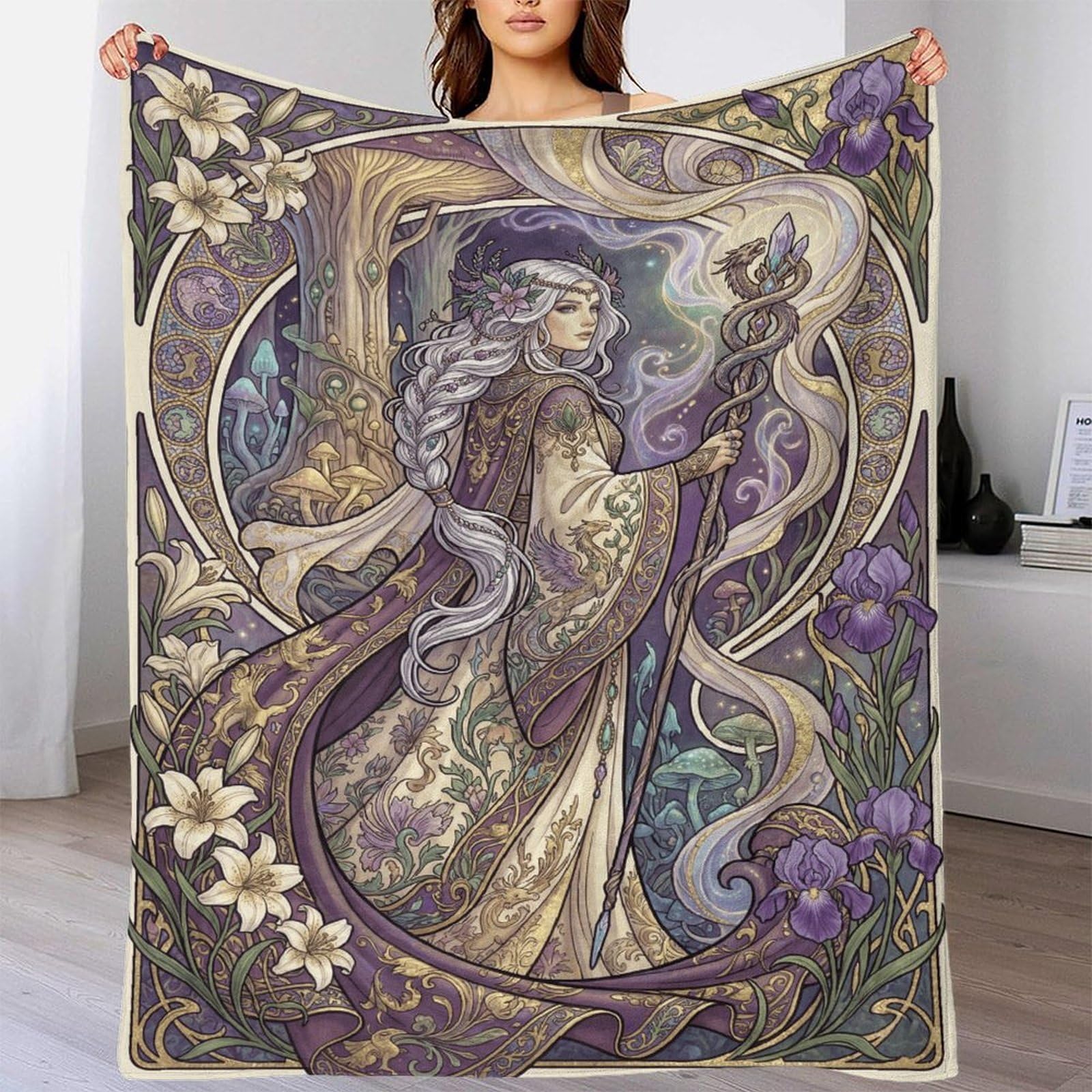W7C8U2X3 Art Nouveau Mucha Woman for Warm Throw Blanket, Bedroom Sofa Couch