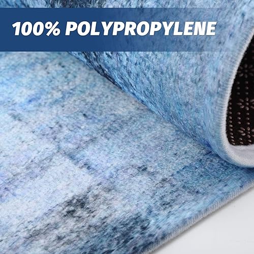 Miniatura 4 de MAYHMYO Juego de 2 tapetes de cocina de arte abstracto azul y gris, antideslizantes, lavables, 17 x 48 pulgadas + 17 x 24 pulgadas, juego de 2