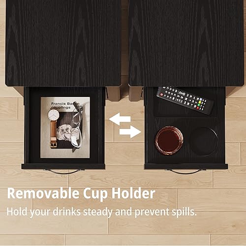 Miniatura 7 de IRONCK Mesa auxiliar con estación de carga, mesa auxiliar estrecha para sala de estar, juego de 2 mesitas de noche con cajón y portavasos, mesita de