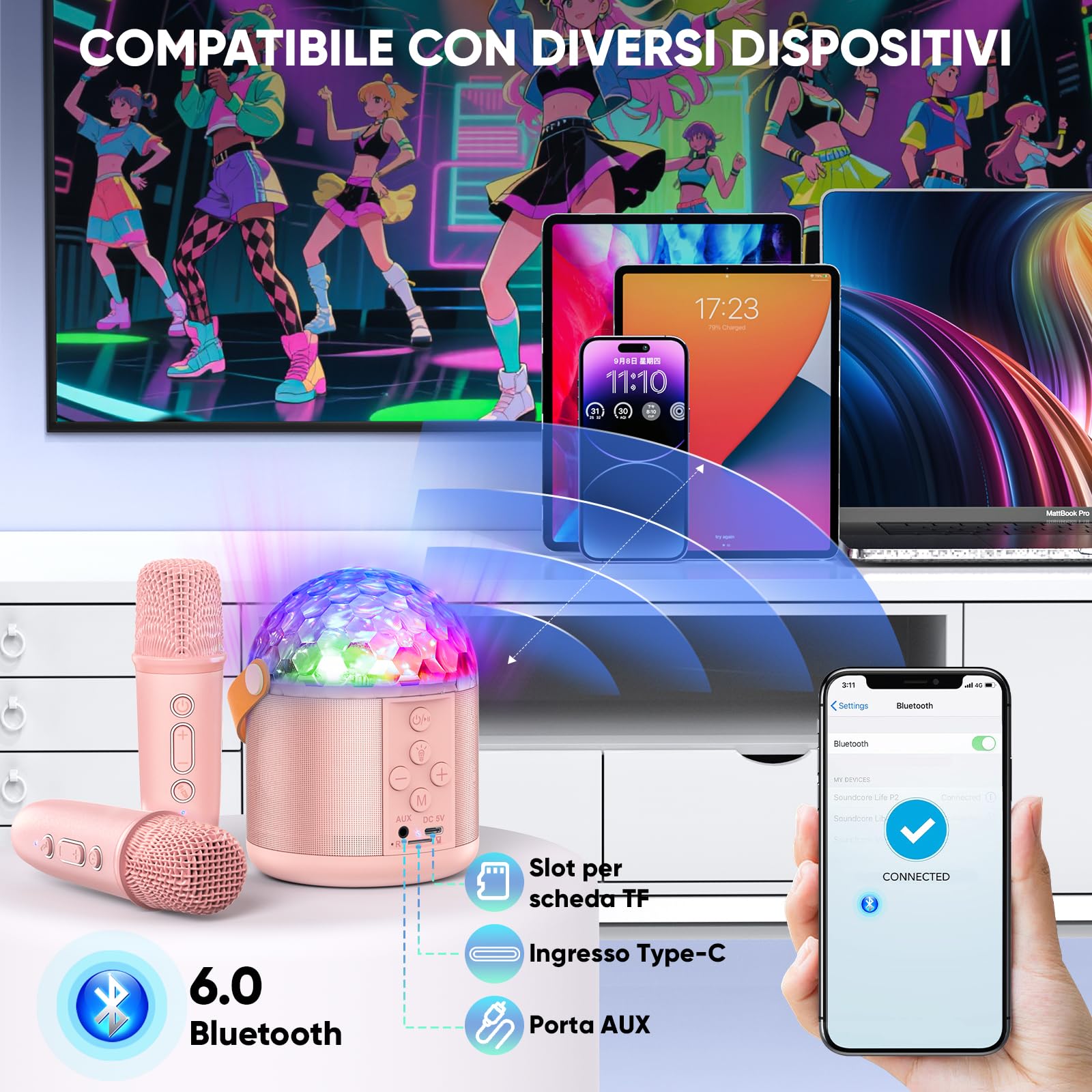 Karaoke con Microfono Regalo Bambina 5 6 7+ Anni, Karaoke per Bambini Cassa Bluetooth con Microfono Giochi Bambina Adulti Karaoke Bambina Giocattolo Musicale per Feste - Regali Natale Bambini 2025
