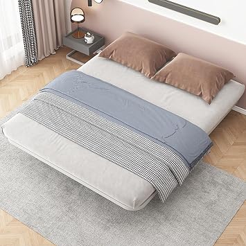 12-Leg Heavy Duty Carbon Steel Platform Bed Frame with Reinforced Lattice Base, 10cm Coir Mattress Metal Frame for Master BedroomWhite,180x200cm