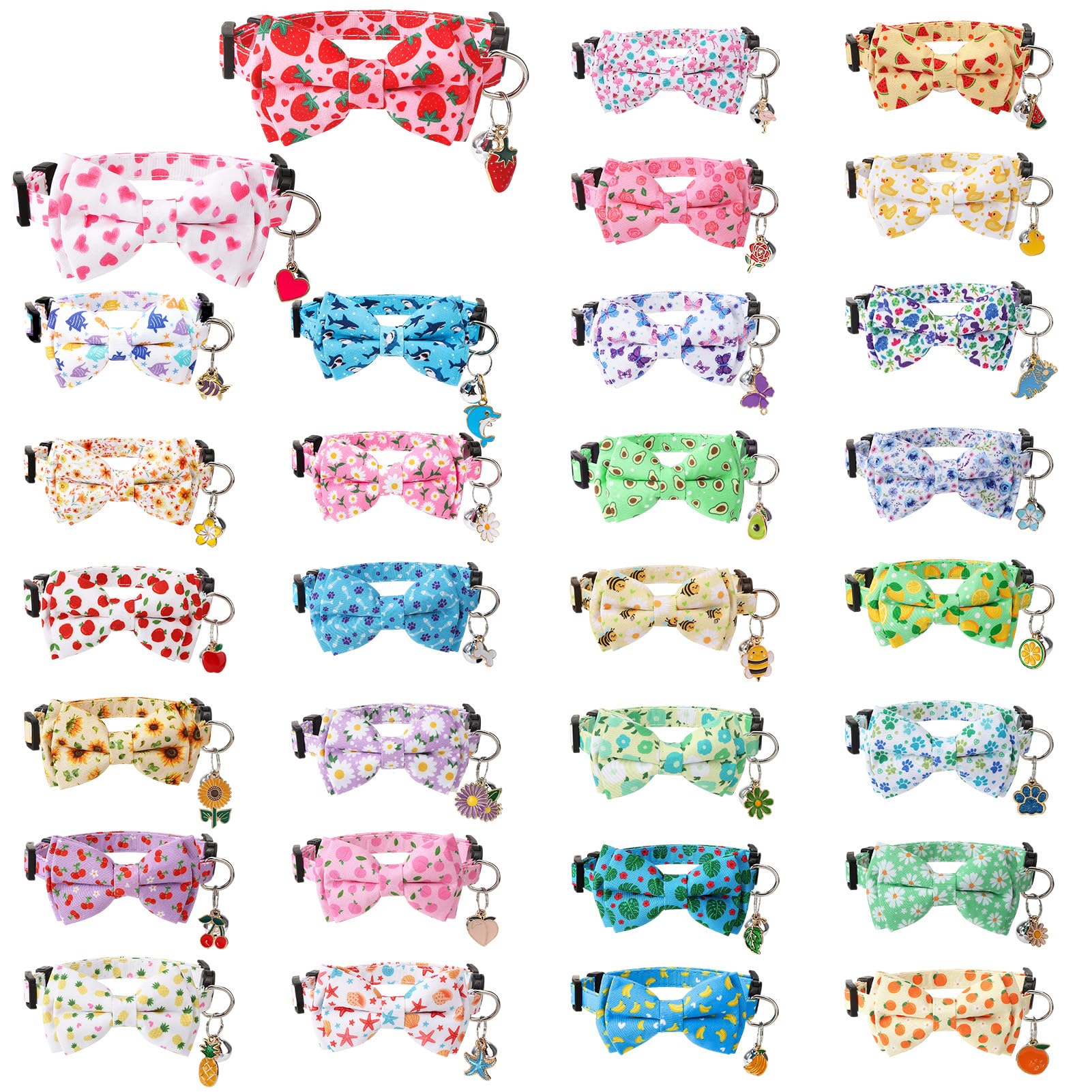 30 collares de gato separables con pajarita y campanas, collares ajustables florales para gatos, collar de seguridad para gatitos para niñas, niños y gatos